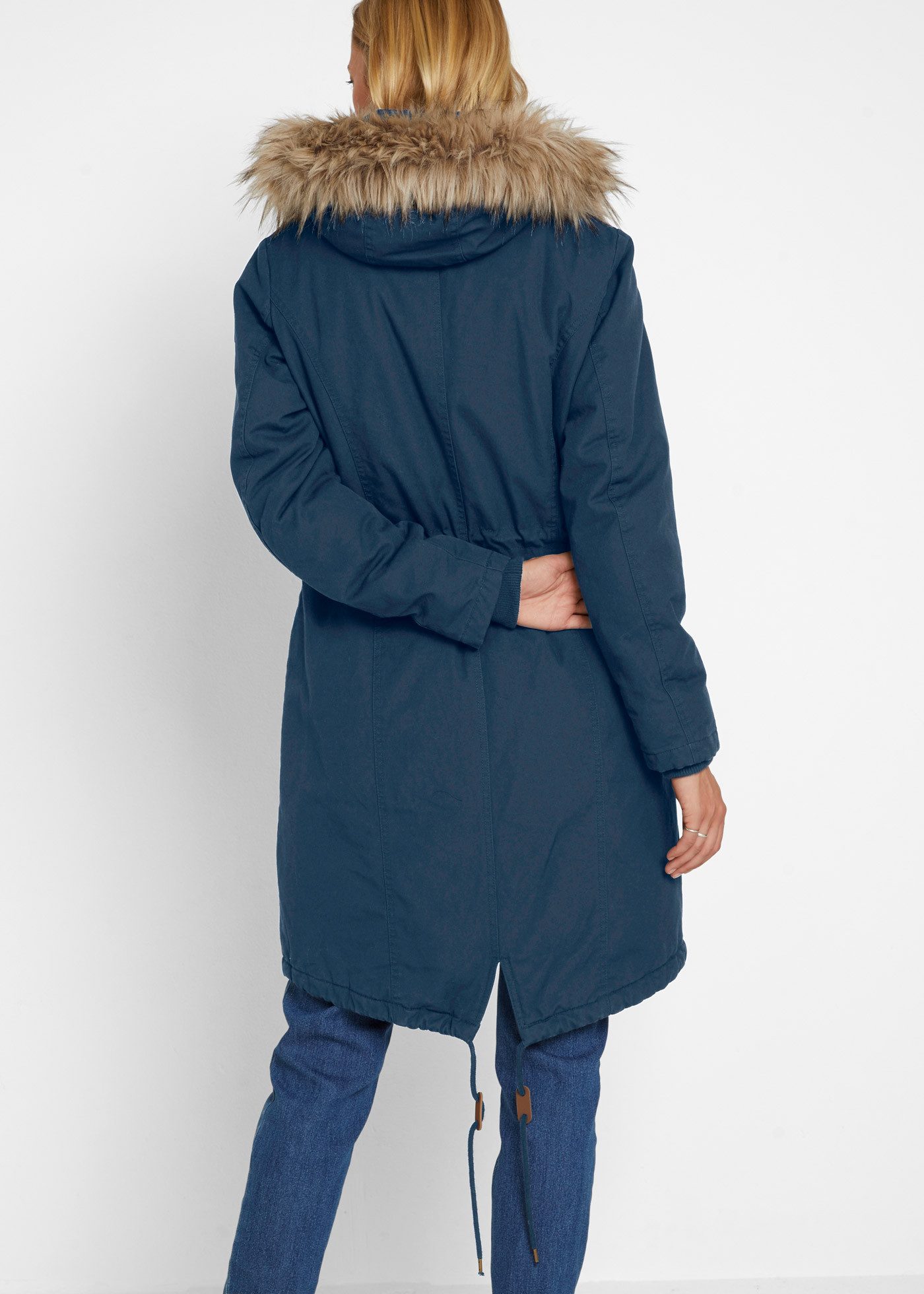 bonprix Parka Regular Fit, mit Kapuze mit Fellimitat, mit Stehkragen