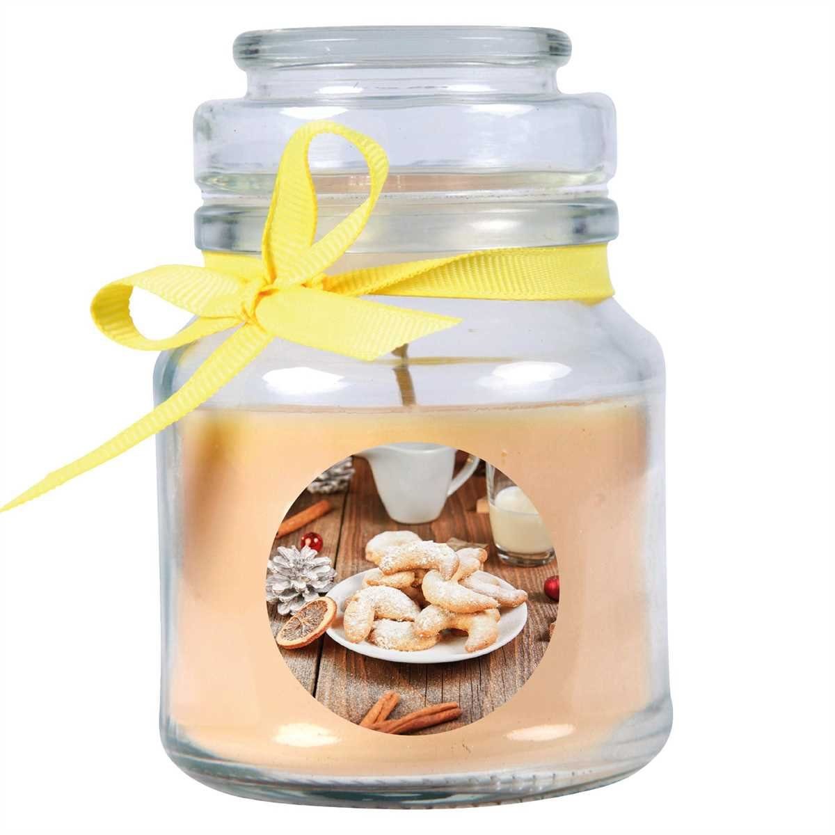 HS Candle Duftkerze (Dekokerze, 1-tlg), Weihnachten - Kerze im Bonbon Glas, Kerze mit Weihnachts - Motiv
