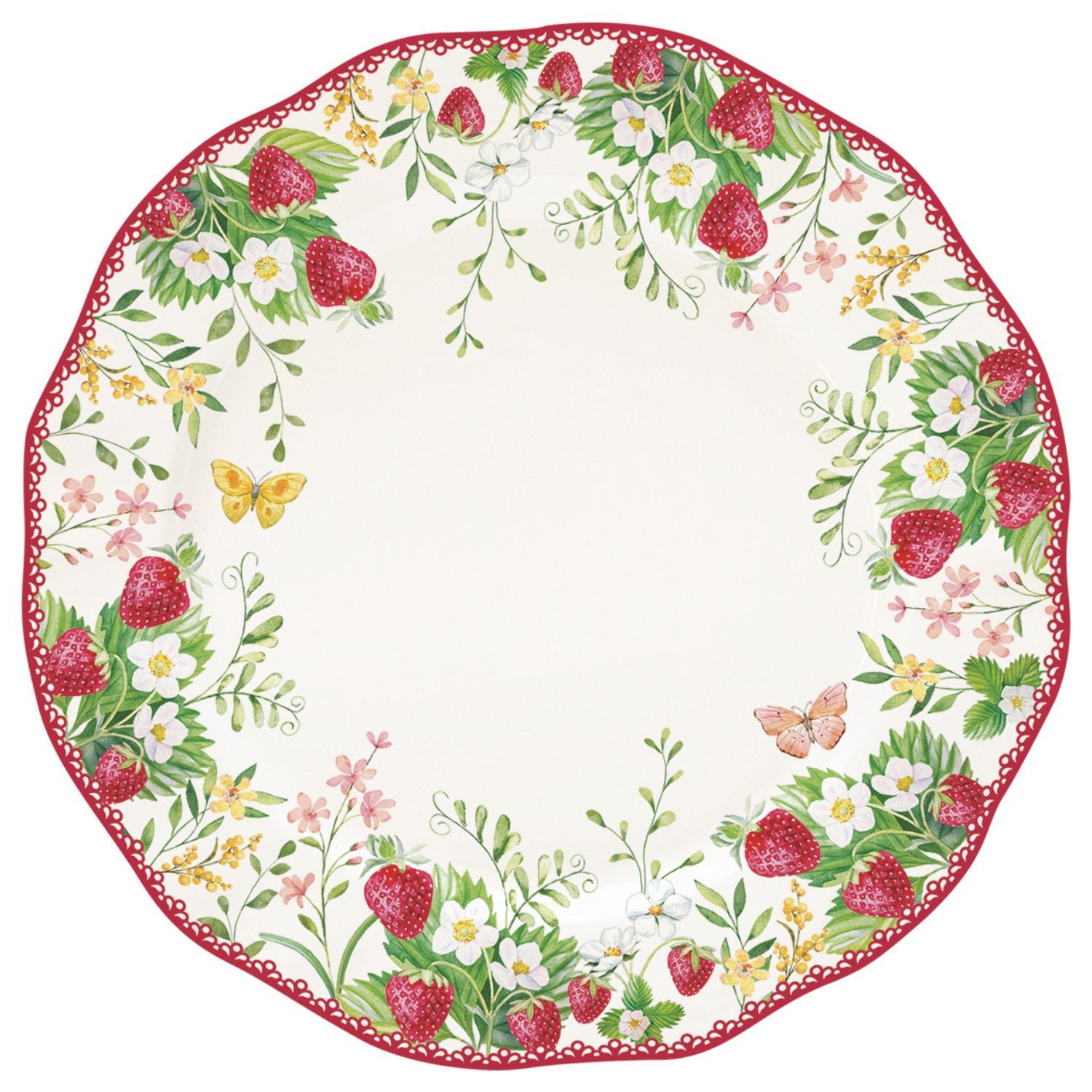 EasyLife Kuchenteller Jardin des Fraises, Höhe: 1,7cm, Farbe: Weiß, Motiv: Erdbeeren
