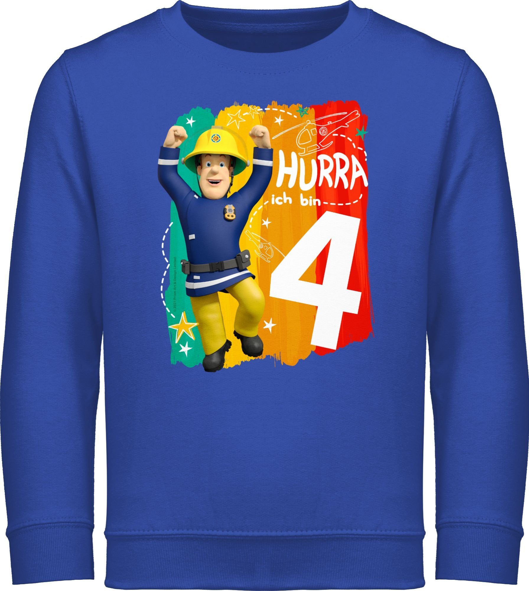 Shirtracer Sweatshirt Hurra ich bin Vier - Sam Feuerwehrmann Sam Mädchen 2 Royalblau