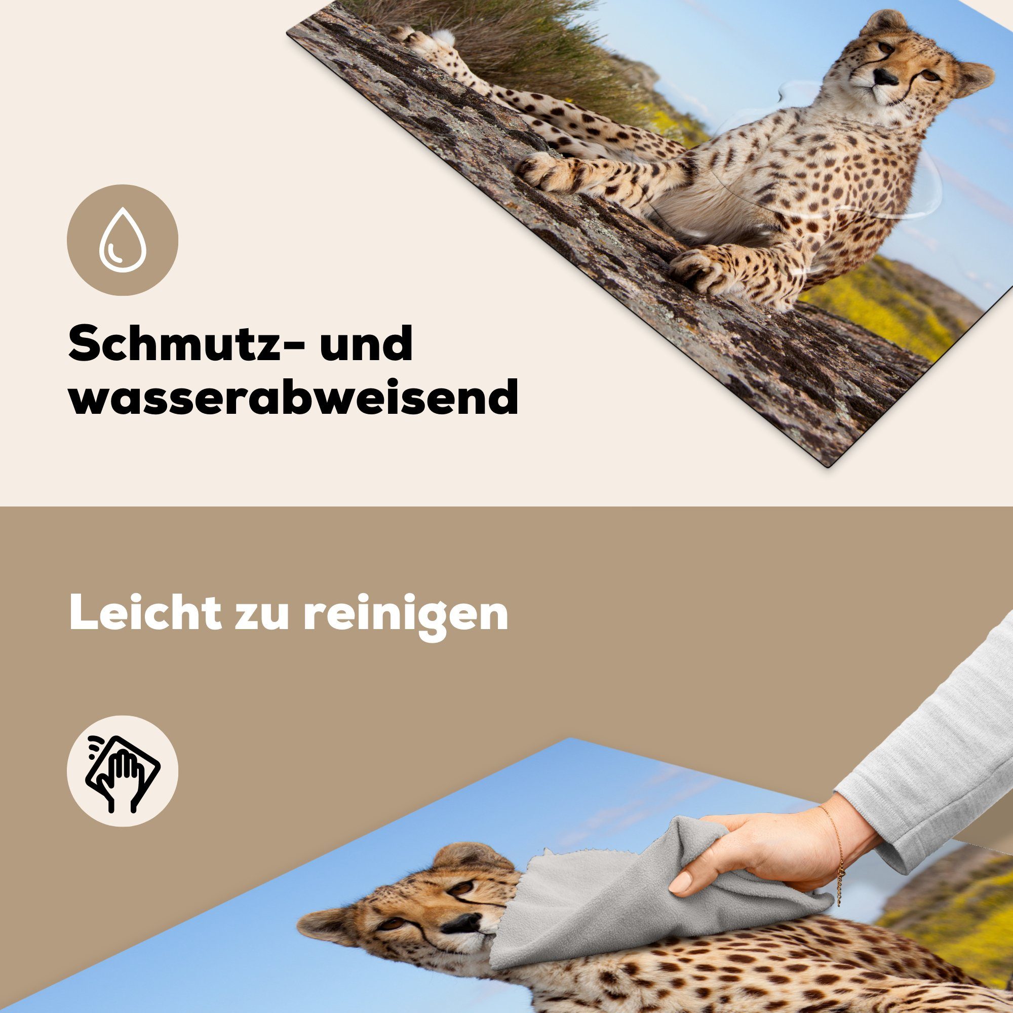 Vinyl, MuchoWow Tiere Herdblende-/Abdeckplatte tlg), Natur, für küche - Leopard Arbeitsplatte Ceranfeldabdeckung, 81x52 (1 - cm,