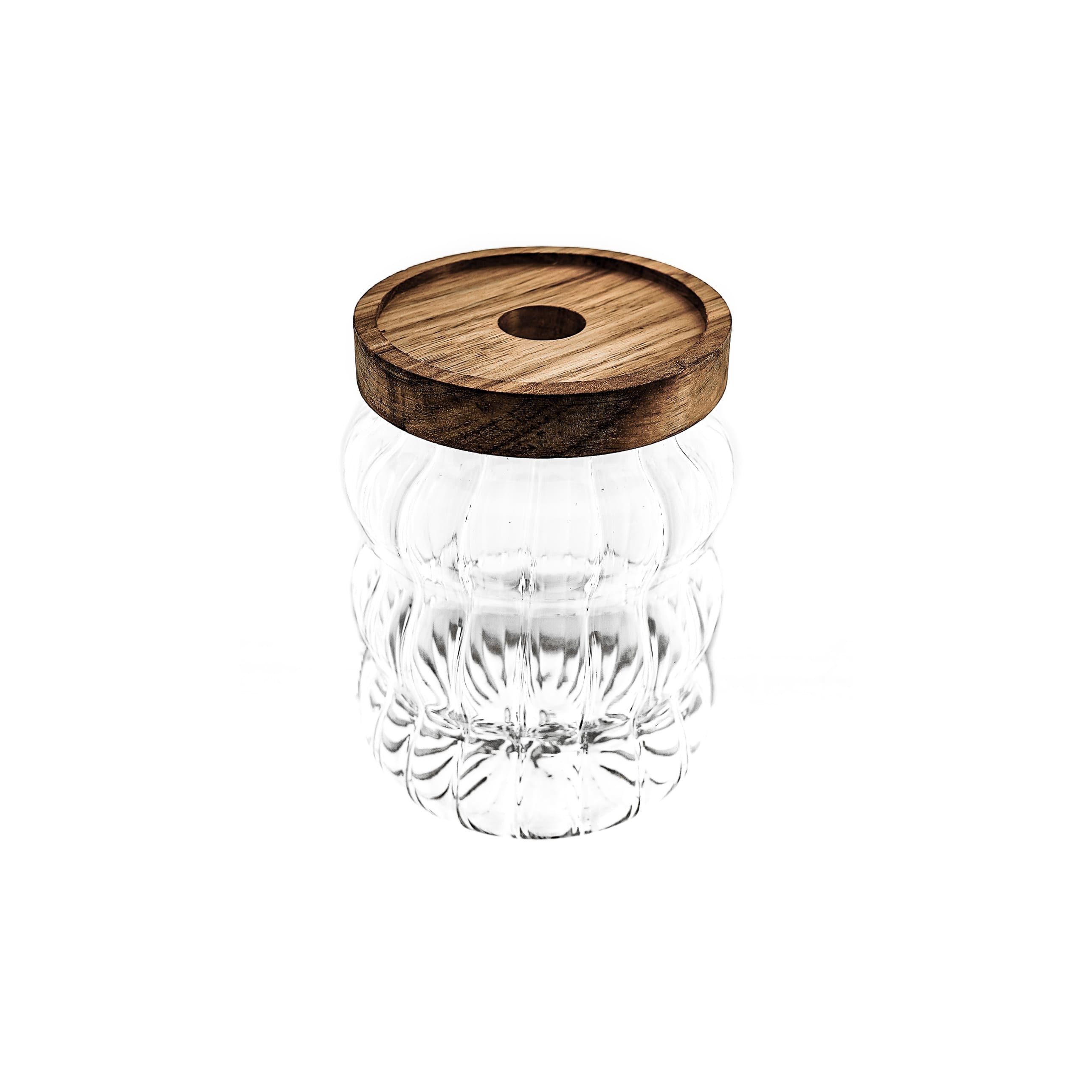 Mulex Vorratsglas 3erSet mit luftdichtem Holzdeckel aus Borosilikatglas Wave-Style