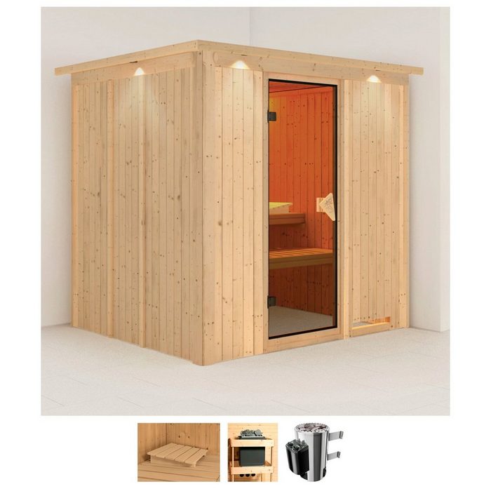 Karibu Sauna Dima BxTxH: 210 x 184 x 202 cm 68 mm (Set) 3 6-kW-Plug & Play Ofen mit integrierter Steuerung