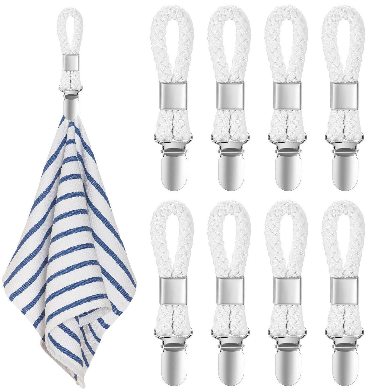 LuxusKollektion Handtuchklemme Handtuchclips mit Schlaufen 8er-Set Weiß