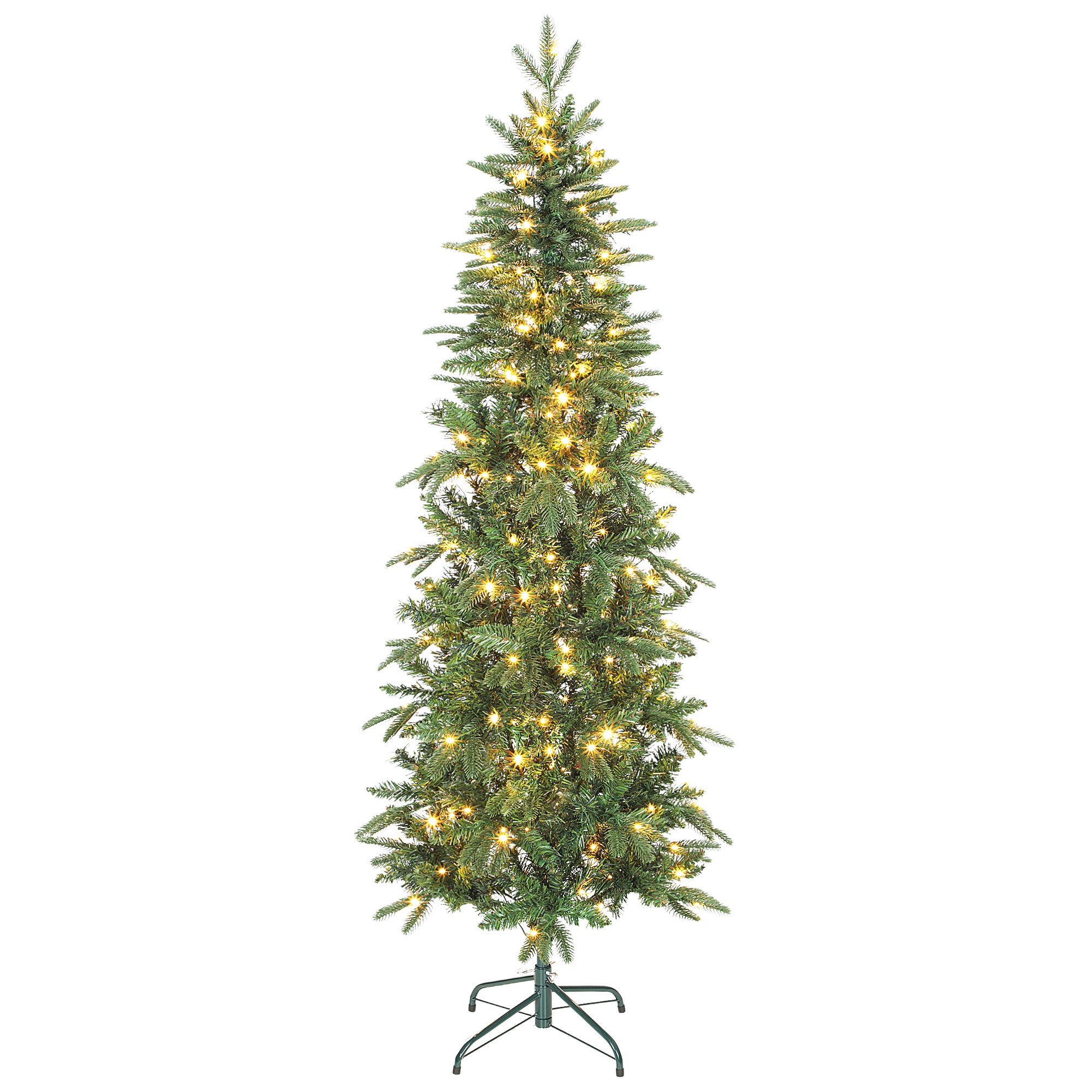 HOMCOM Künstlicher Weihnachtsbaum 200 LEDs, Tanne, 180 cm, 605 Spitzen, Kunststoff, Metall, Grün