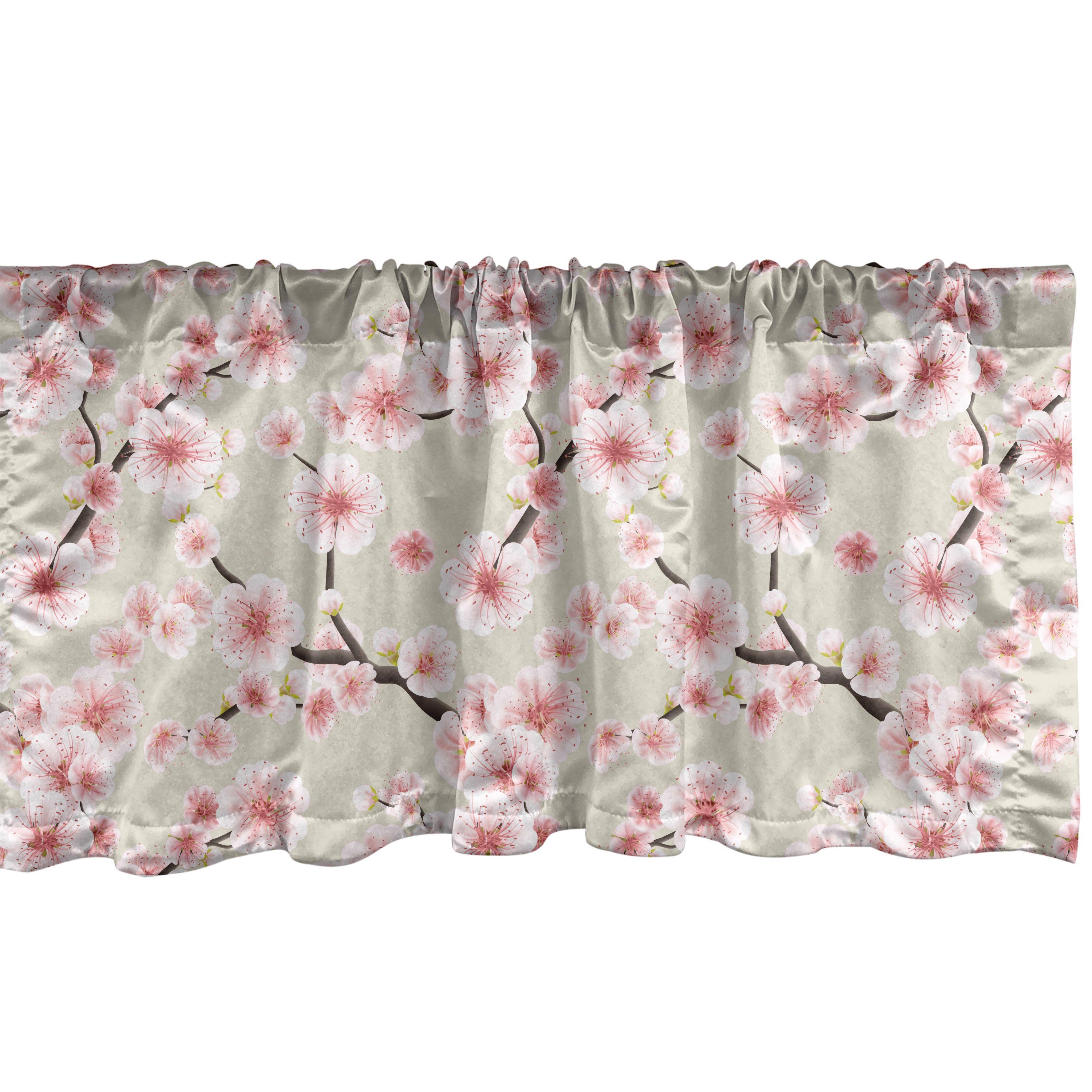Scheibengardine Vorhang Volant für Küche Schlafzimmer Dekor mit Stangentasche, Abakuhaus, Microfaser, asiatisch Flowering Cherry Blooms