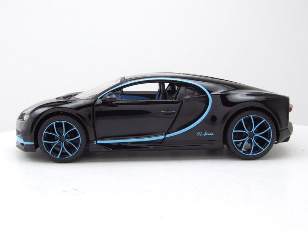 Maisto® Modellauto Bugatti Chiron 2016 schwarz hellblau, Maßstab 1:24