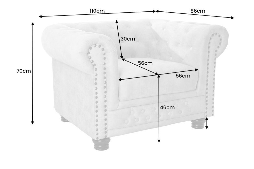 riess-ambiente Sessel CHESTERFIELD 110cm champagner/beige - Samt, mit Armlehne, Federkern (Einzelartikel, 1-St), Gemütlicher Sitz mit Knopfheftung - ideal für W – Bild 3 von 5