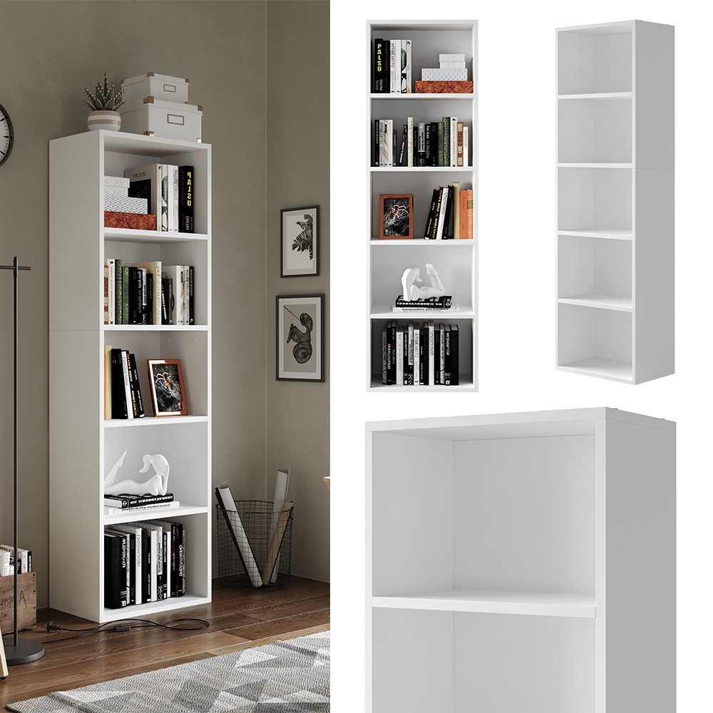 Vicco Bücherregal Bob, Weiß, 40 x 132 cm mit 5 Fächern, 1-tlg.