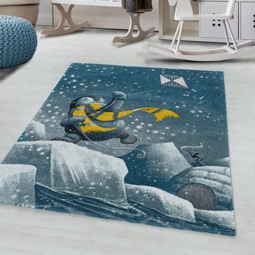 Kinderteppich Kurzflorteppich mit niedlichen Pinguinmotiv, Farbe blau, Giancasa, rechteck