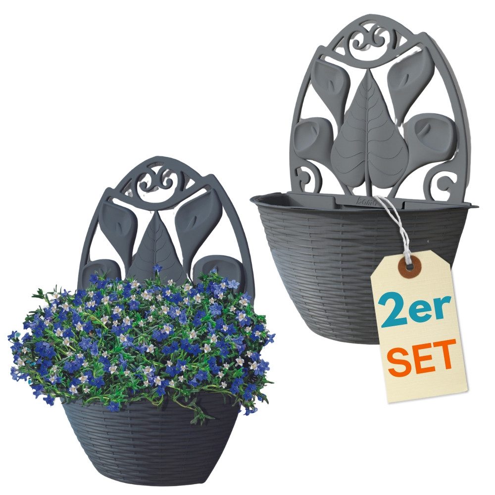 GarPet Blumentopf 2er Set Blumentopf Wand Topf Pflanzen Halterung Anthrazit Rattan