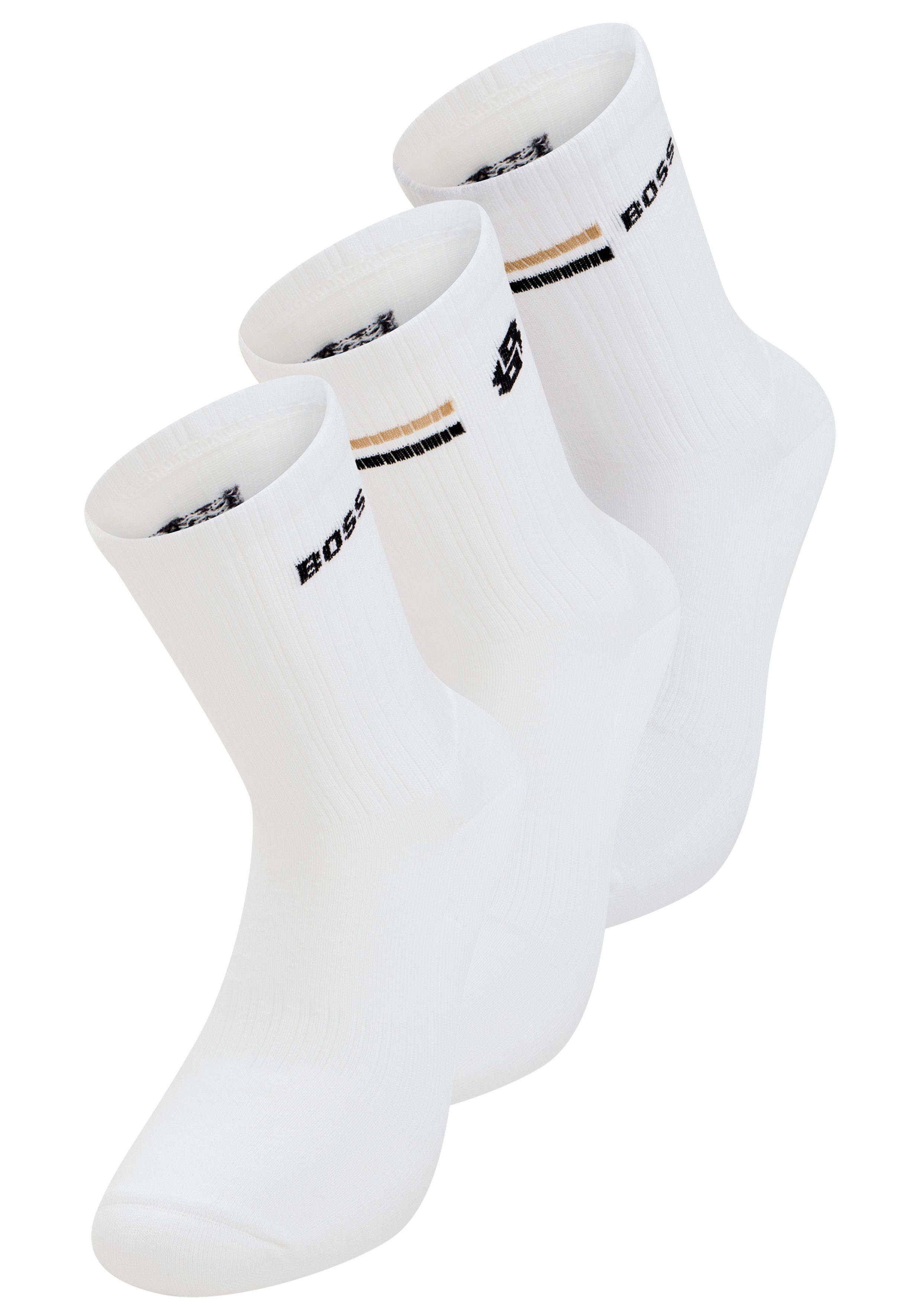 BOSS Socken 3PQSRib BB Stripe CC (3-Paar) Rippstruktur, Plüschsohle