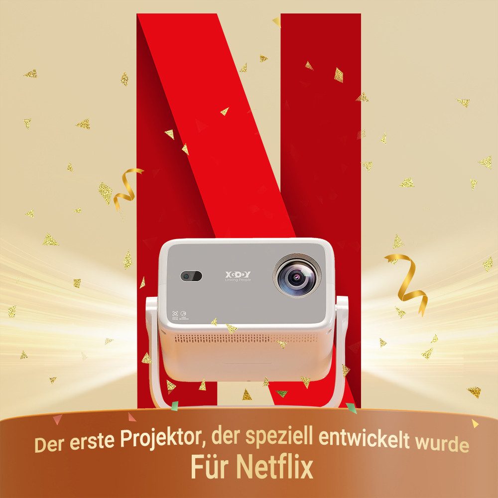 XGODY N6 Projektor, natives 1080P Beamer 4K Mit Netflix Zertifizierung Beamer (3840 x 2160 px (700 ANSI) px, KI-Sprachunterstützung, Autofokus Projektor für Heimkino)