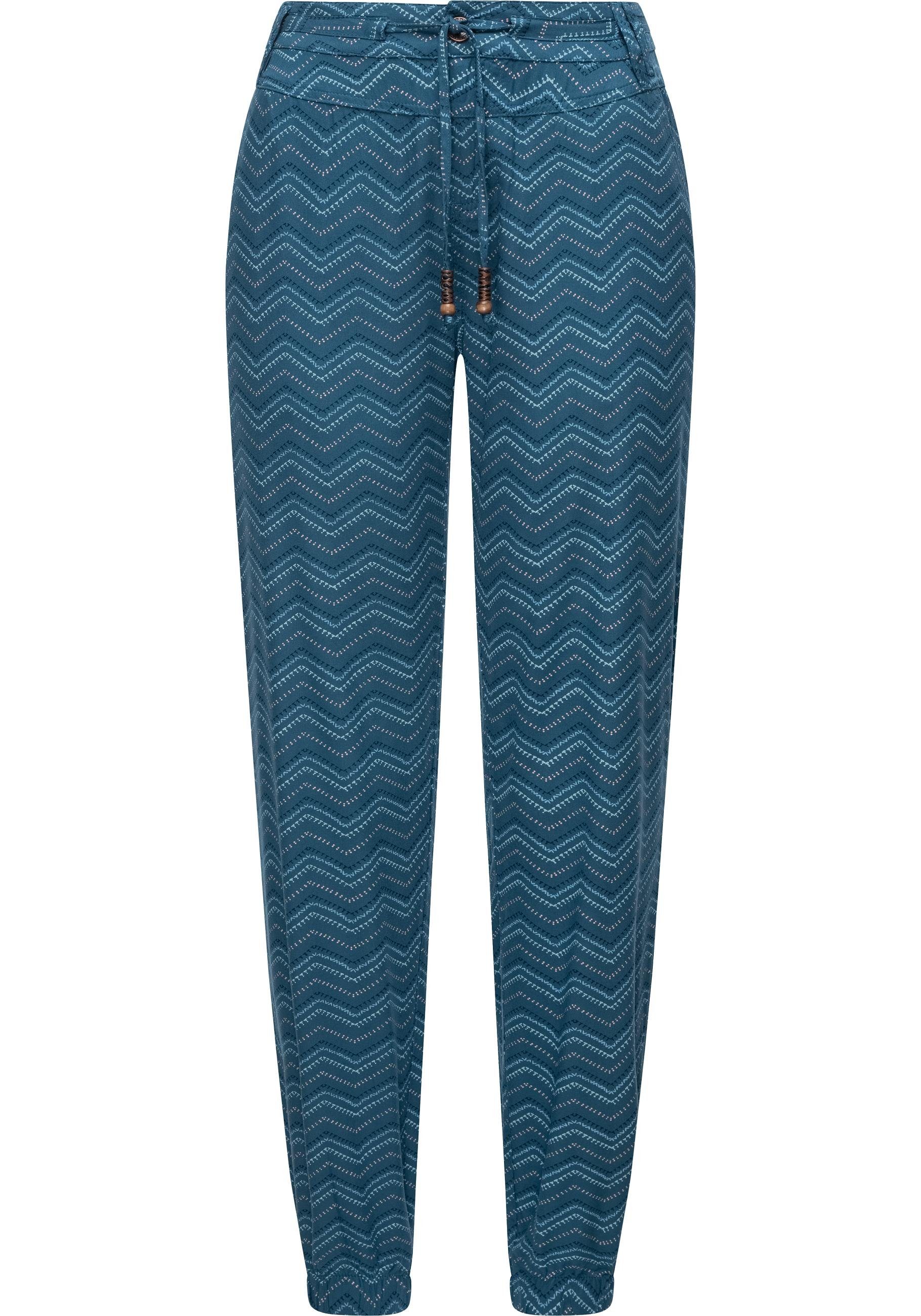 Ragwear Haremshose Talin Chevron Print und Tunnelzugband Leinenhose mit blau leichte