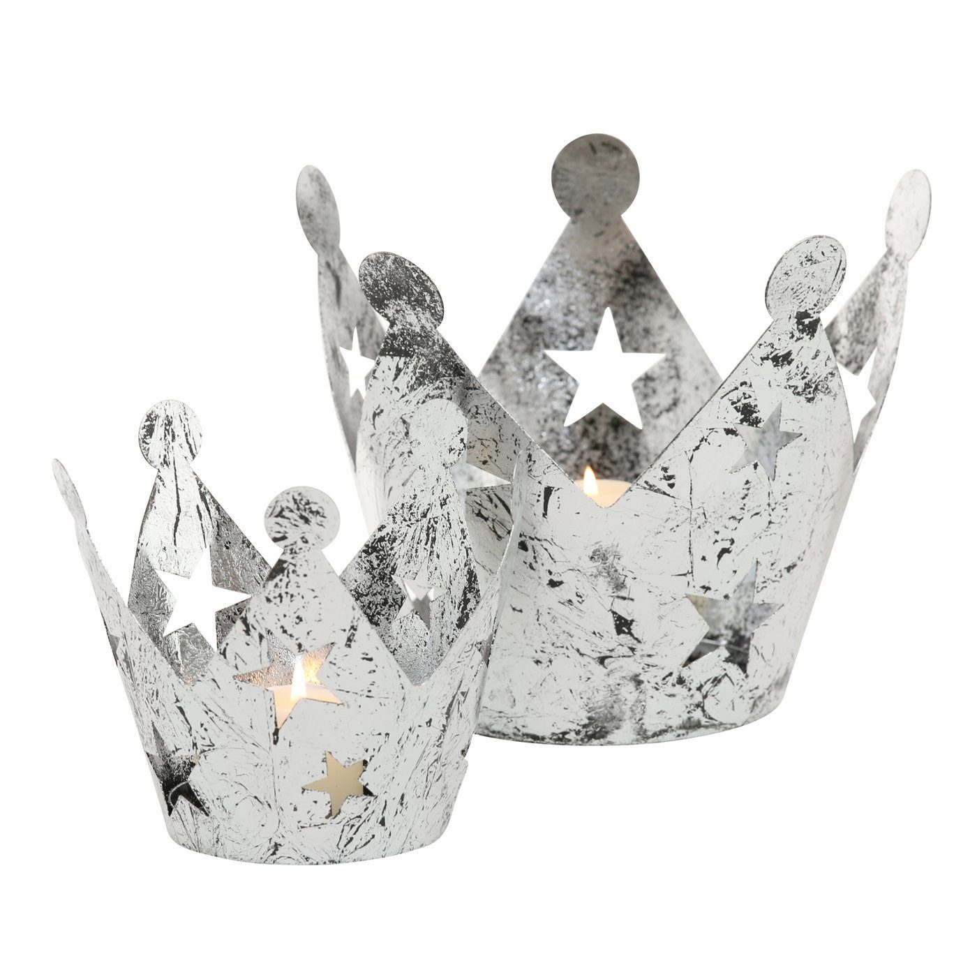 BOLTZE GRUPPE GmbH Teelichthalter Teelichthalter Crown Krone silber 2 sortiert Metall Ø.16/23 cm 2er Set