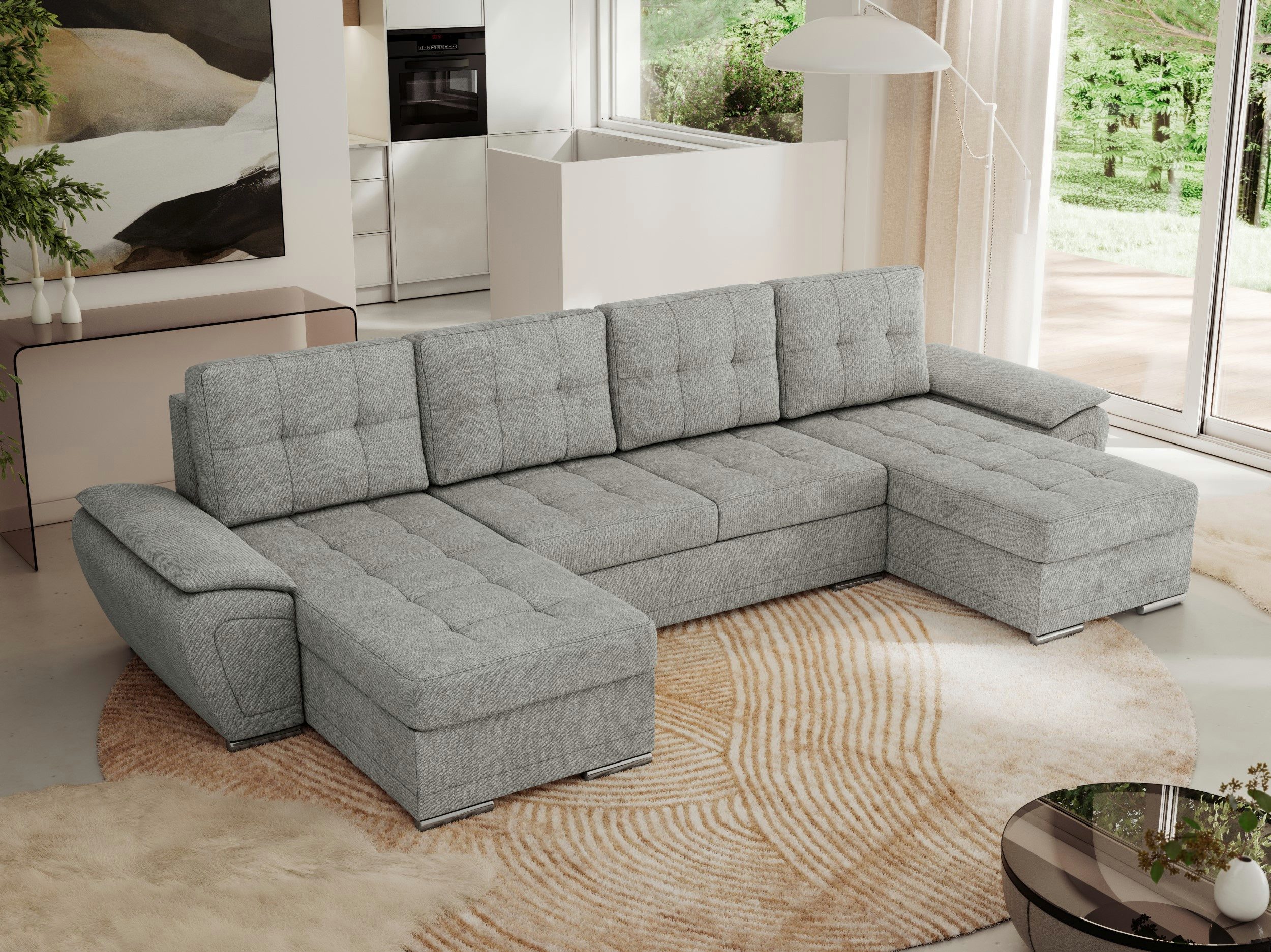 MKS MÖBEL Ecksofa UMBRIA U, Set, Schlafsofa U-form, Wellenfedern, T30-Schaum, Ecksofa U-Form, Bettkasten, Schlaffunktion, lose Kissen