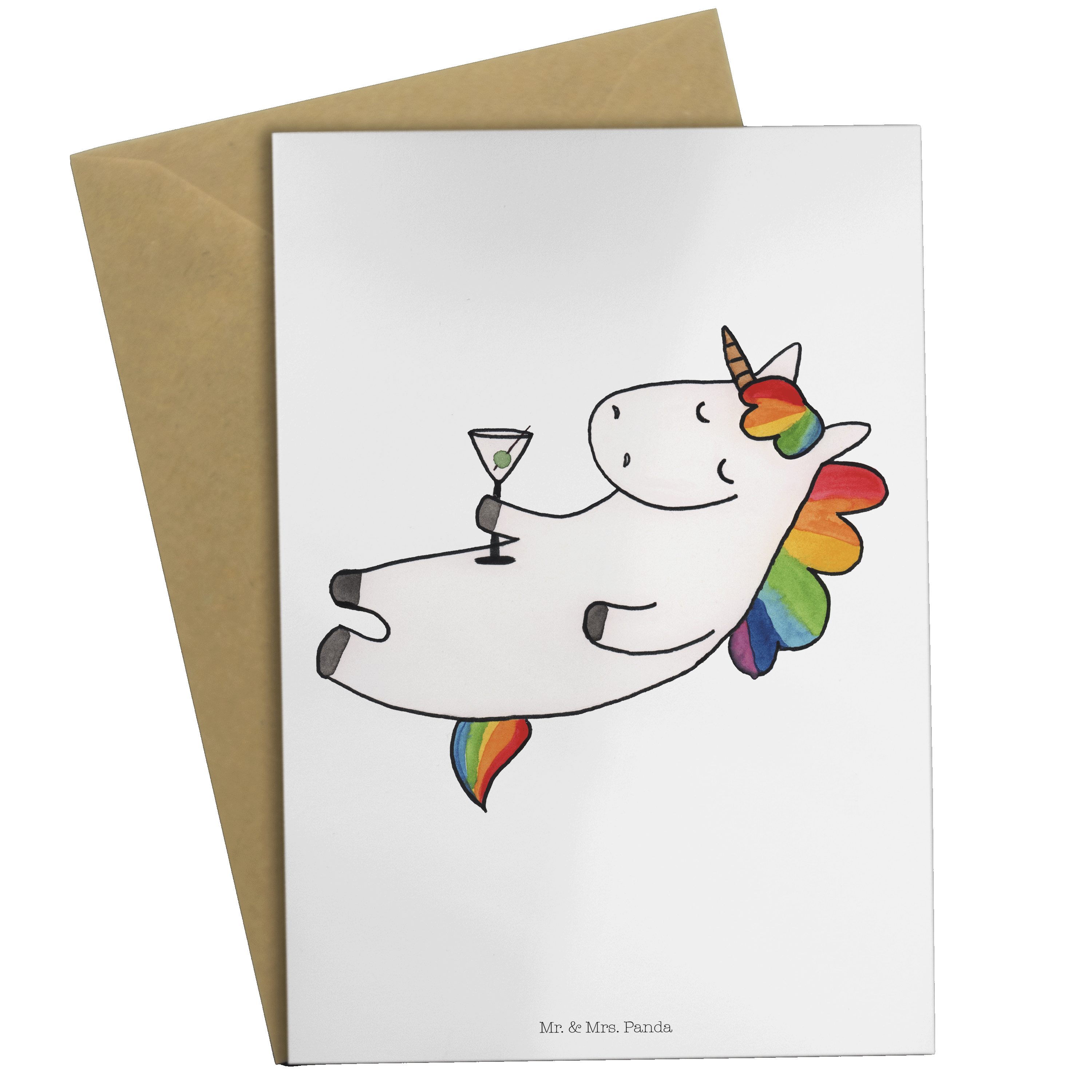 Klappkar Einladungskarte, Geschenk, - Spruch, Weiß - Cocktail Mrs. Panda & Mr. Grußkarte Einhorn