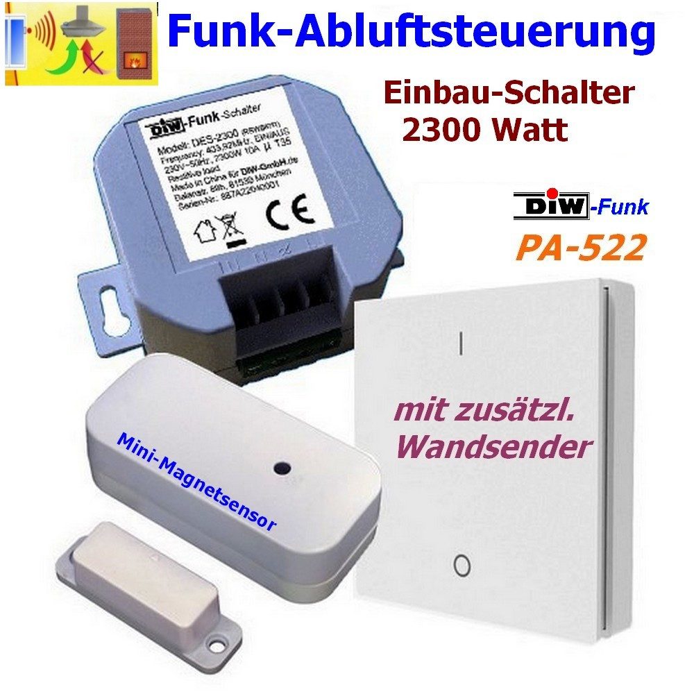 DIW-Funk Funk-Empfangsmodul EINBAU-Abluftsteuerung Fensterkontakt+Einbauschalter+Funkwandsender, für Dunstabzugshaube, Innenbereich, Sparset, Funkabluftsteuerung, Sparset