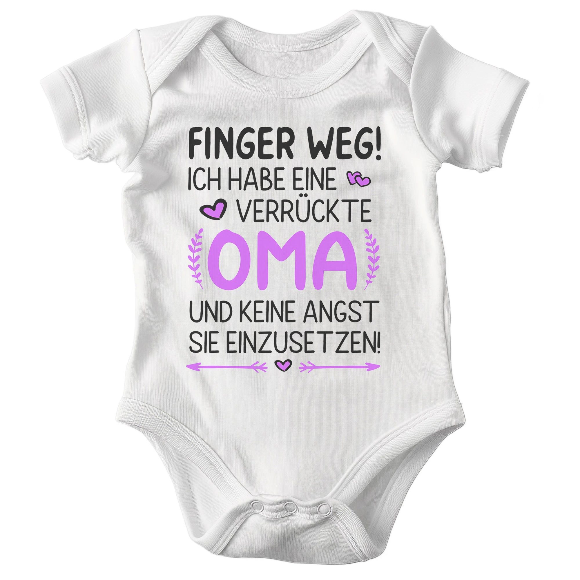 22Feels Kurzarmbody Bio Mädchen Babybody Weiß Finger weg Oma (Pink) Geschenk Taufe BIO-Baumwolle - In Deutschland Bedruckt - Niedlicher Print
