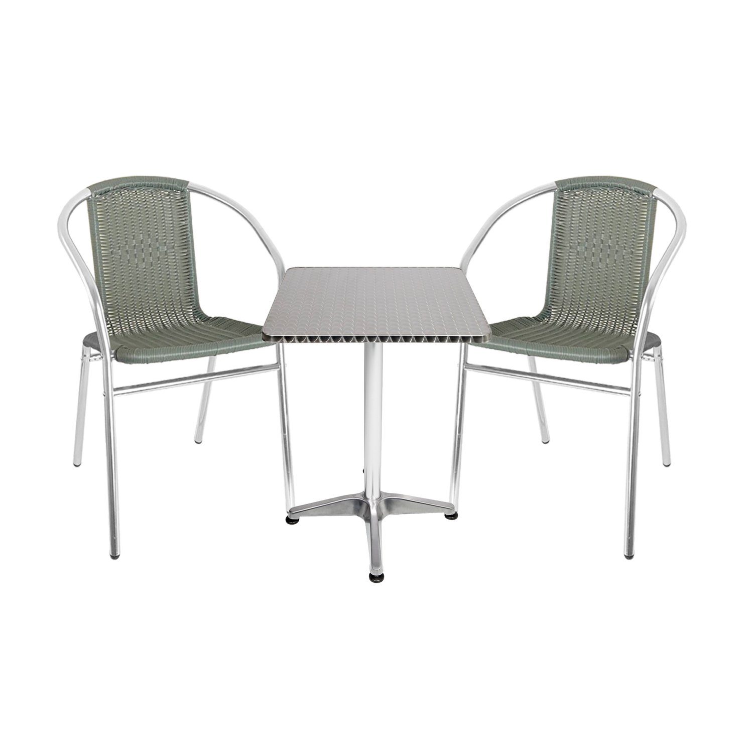 Mojawo Essgruppe Bistrogarnitur 3teilig Aluminium Rattan / Anthrazit