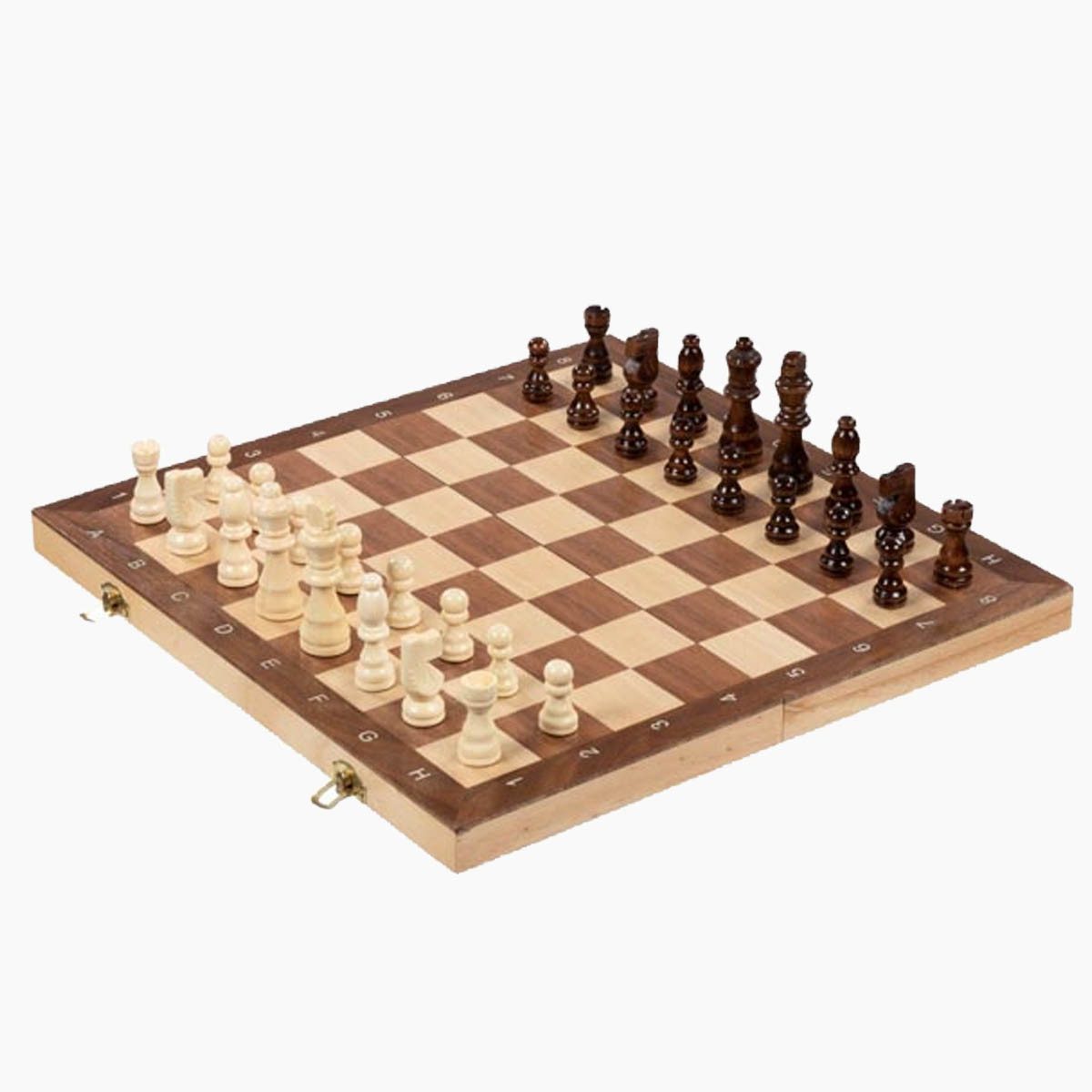 goki Spielesammlung Schachspiel in Holzklappkassette, Schach, Box dient als Spielfeld.