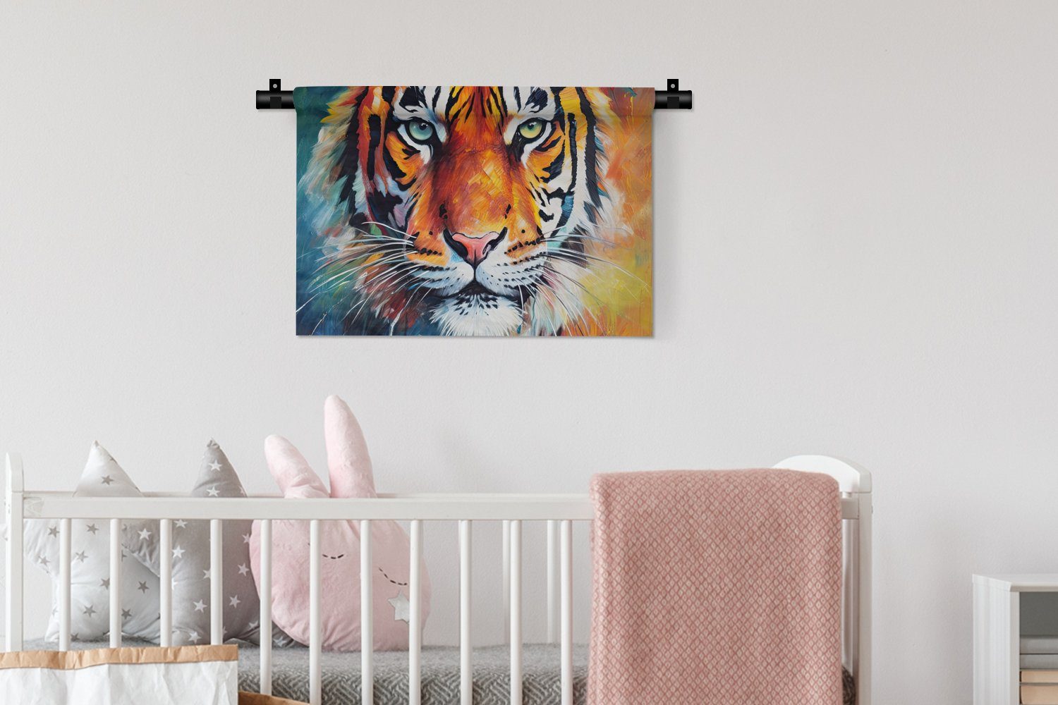 MuchoWow Wanddekoobjekt Tiger - Kunst, für Schlafzimmer, Kinderzimmer - Wandbehang, Wohnzimmer, Wanddeko Ölgemälde - Tiere Kleid