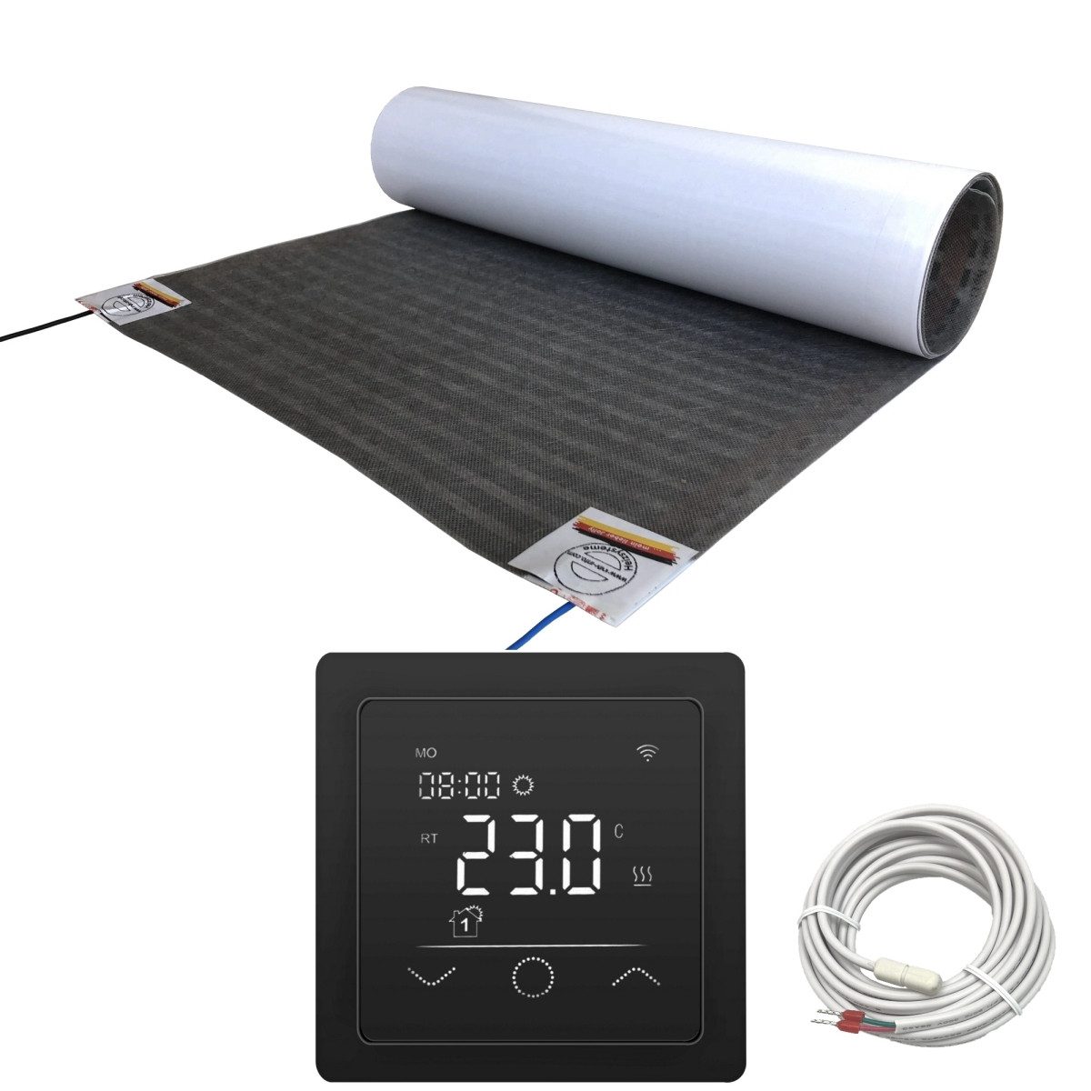 HoWaTech Fußbodenheizung-Matte Fußbodenheizung Elektrisch Set Lux Heizfolie 80 W/m² Touch Thermostat, (Komplett Set), Ultra-dünn mit 0,5 mm Folienstärke
