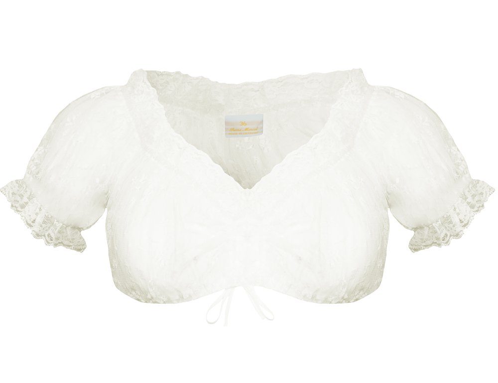 Pierre Marcel Die Bluse Dirndlbluse Transparente Kurzarm Damen Carmenbluse "Mila" mit Spitze 72302 - Creme