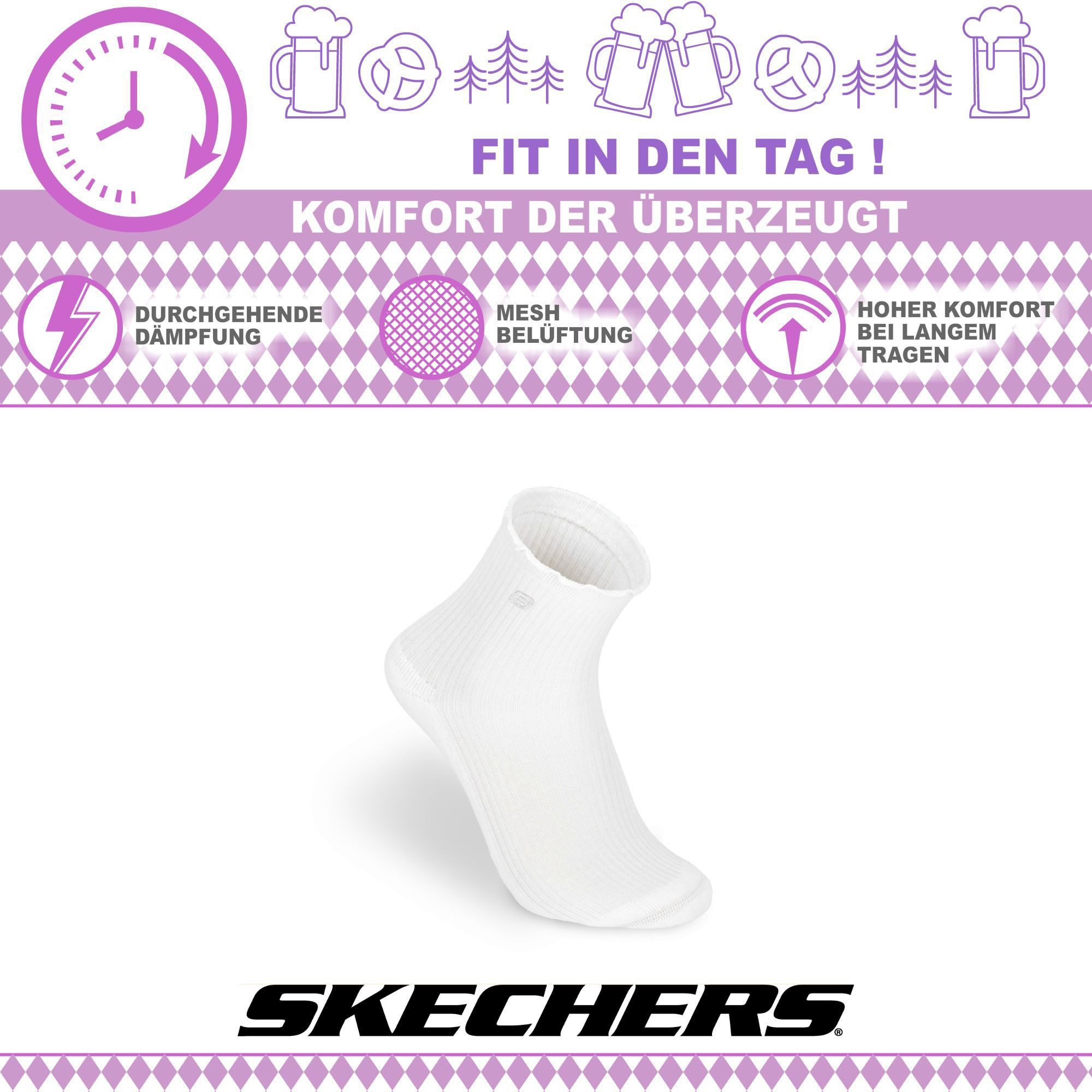 Skechers Trachtensocken Damen - Atmungsaktiv und komfortabel - Für Dirndl und Trachtenmode Socken für Oktoberfest, Wiesn, Volksfest und Kirchweih - Weicher Bund