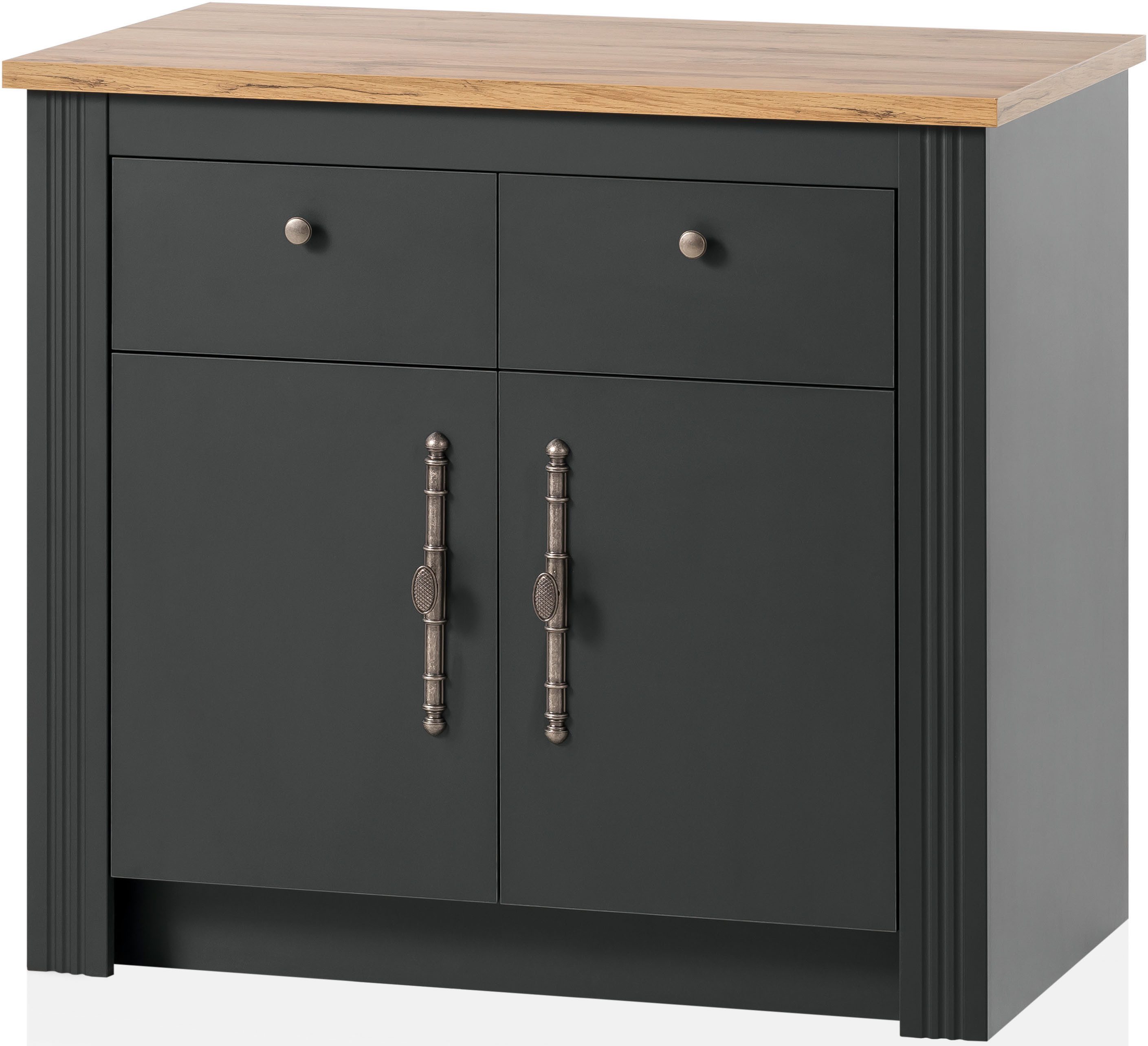 OTTO home Küchenzeile KS-Westminster, Pantryküche im Landhaus Stil, hochwertige Metallgriffe, (Set), Breite 294 cm, Kommoden, Wandpaneel, Hängeschrank, Herdumbau