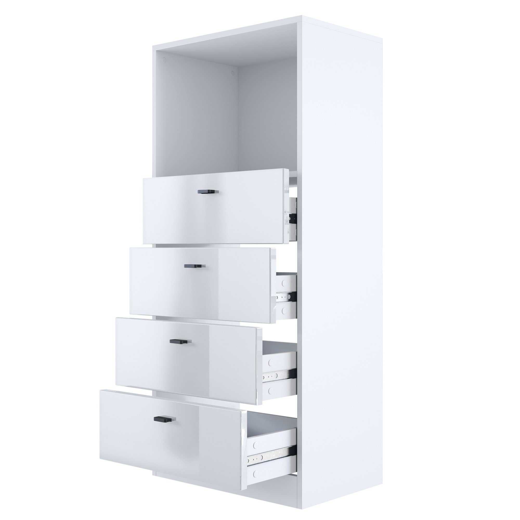 Vladon Kommode Pino V3 (Anrichte, mit 4 Schubladen & 1 offenem Fach), Weiß matt (56 x 125 x 36 cm)