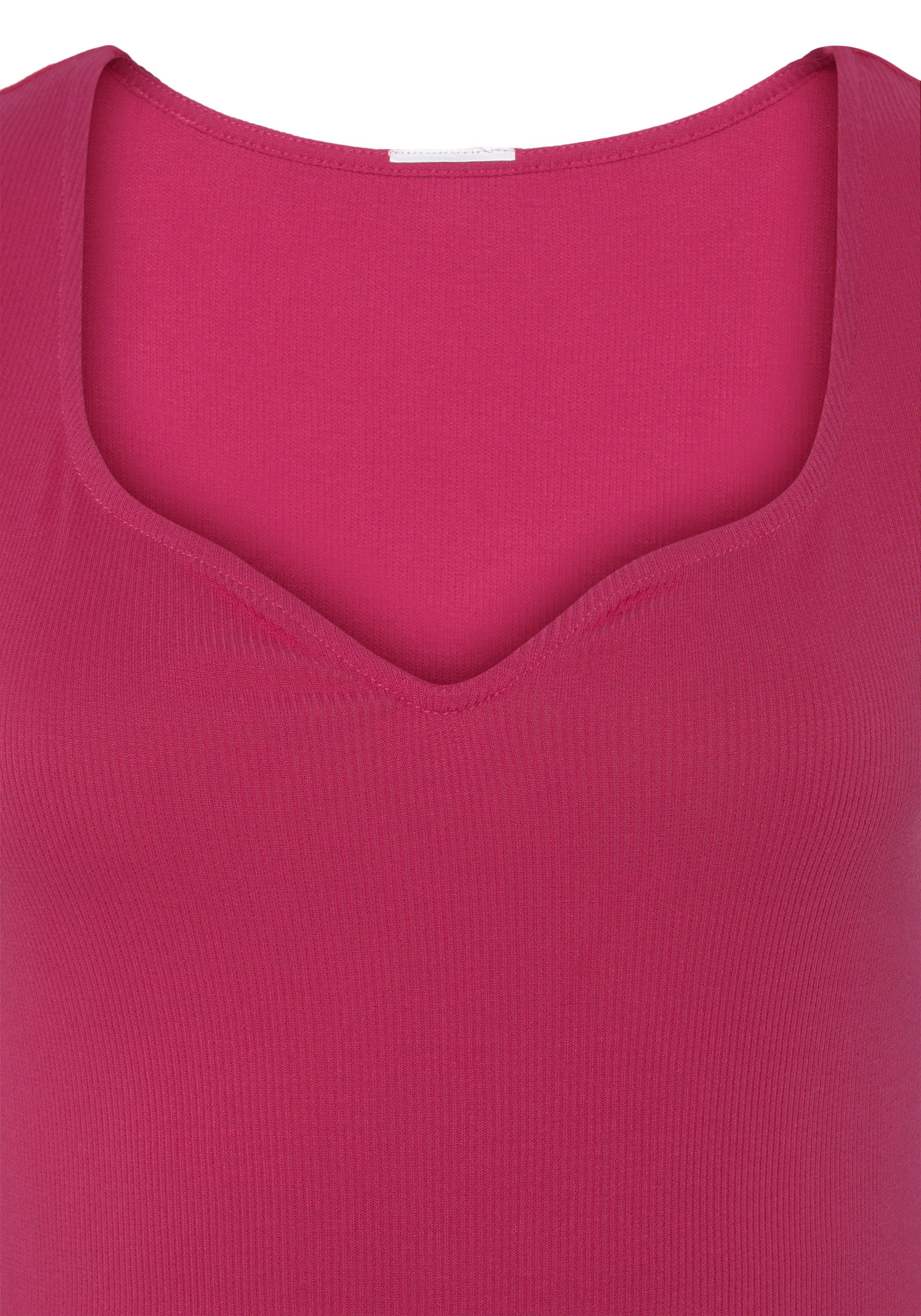 Vivance T-Shirt (1-tlg) mit herzförmigen pink Dekolleté