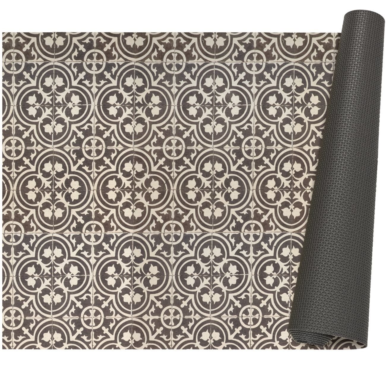 ANRO Küchenläufer Premium Arabesk RUNNA Läufer Küchenteppich Stoff-Teppich, Rechteckig, Höhe: 3 mm, Stoff schmutzabweisend 67x100cm Vintage Schwarz robust