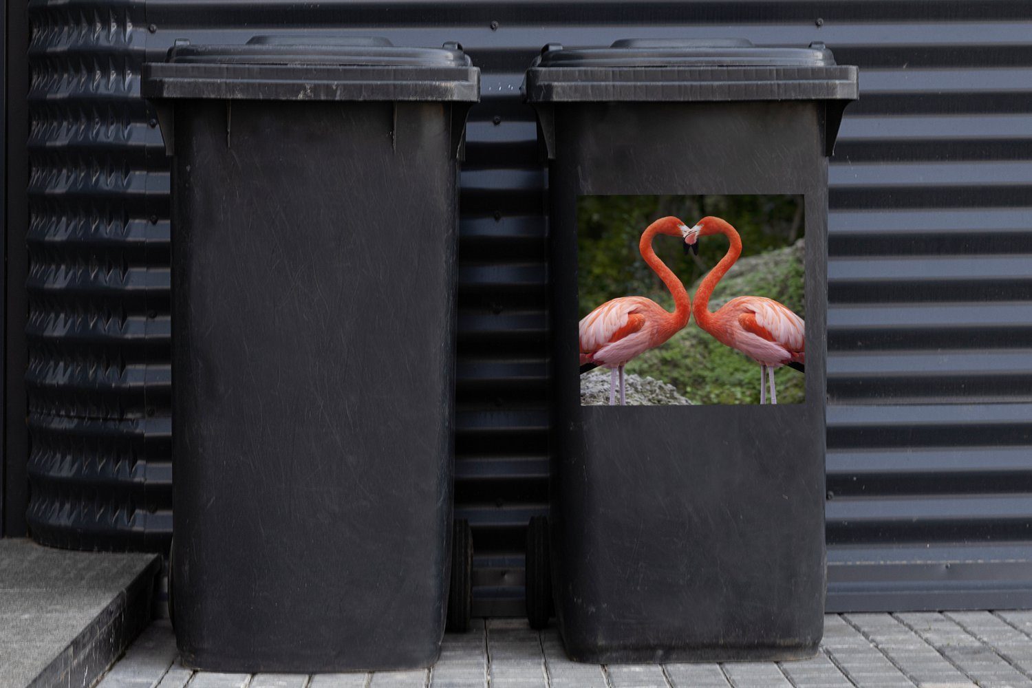 Mülleimer-aufkleber, MuchoWow St), ein Zwei bilden Mülltonne, (1 Container, Flamingos Wandsticker Sticker, Abfalbehälter Herz