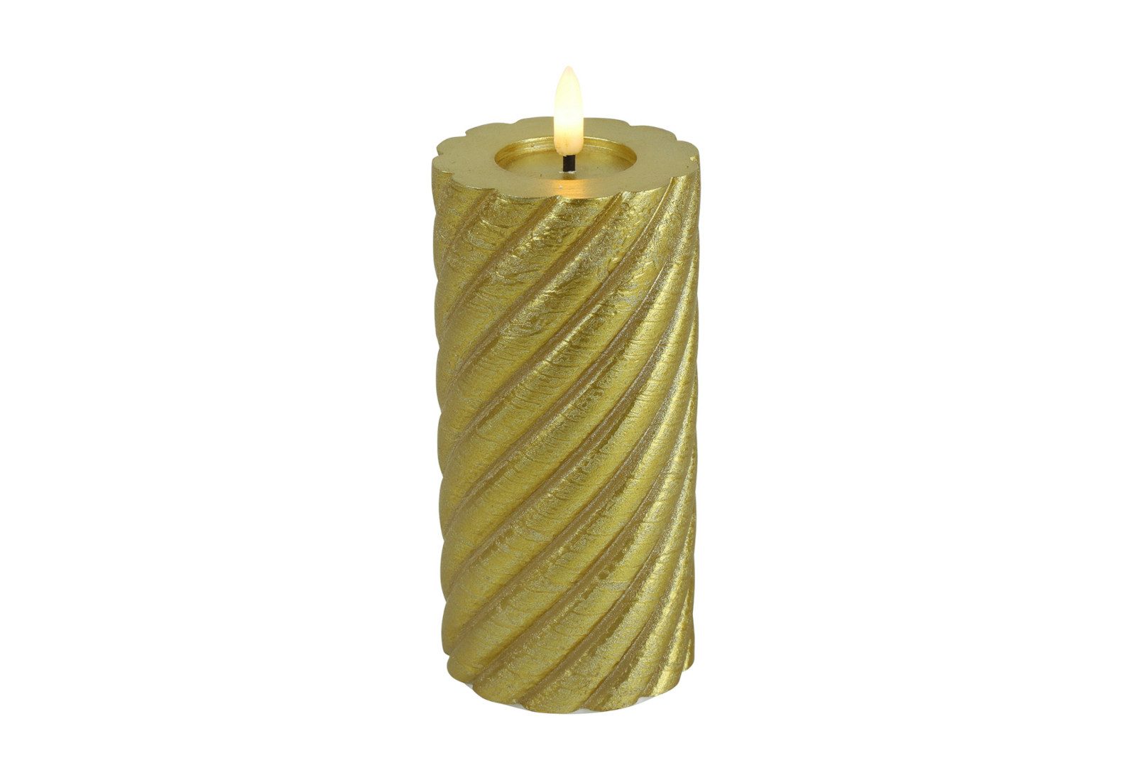 Duftkerze Stumpenkerze Rustikal LED Twirly L gold 15cm