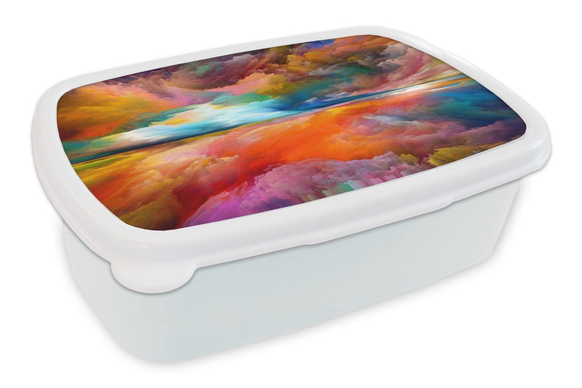 MuchoWow Lunchbox Gemälde - Ölgemälde - Abstrakt - Wolken, Kunststoff, (2-tlg), Brotbox für Kinder und Erwachsene, Brotdose, für Jungs und Mädchen weiß
