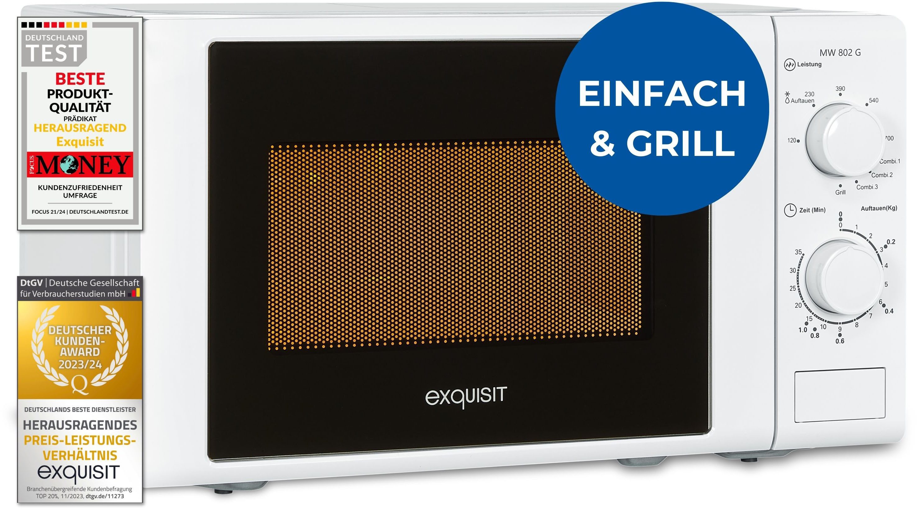 exquisit Mikrowelle MW 900-030G weiss, Grill, Mikrowelle, 20 l – Bild 2 von 5