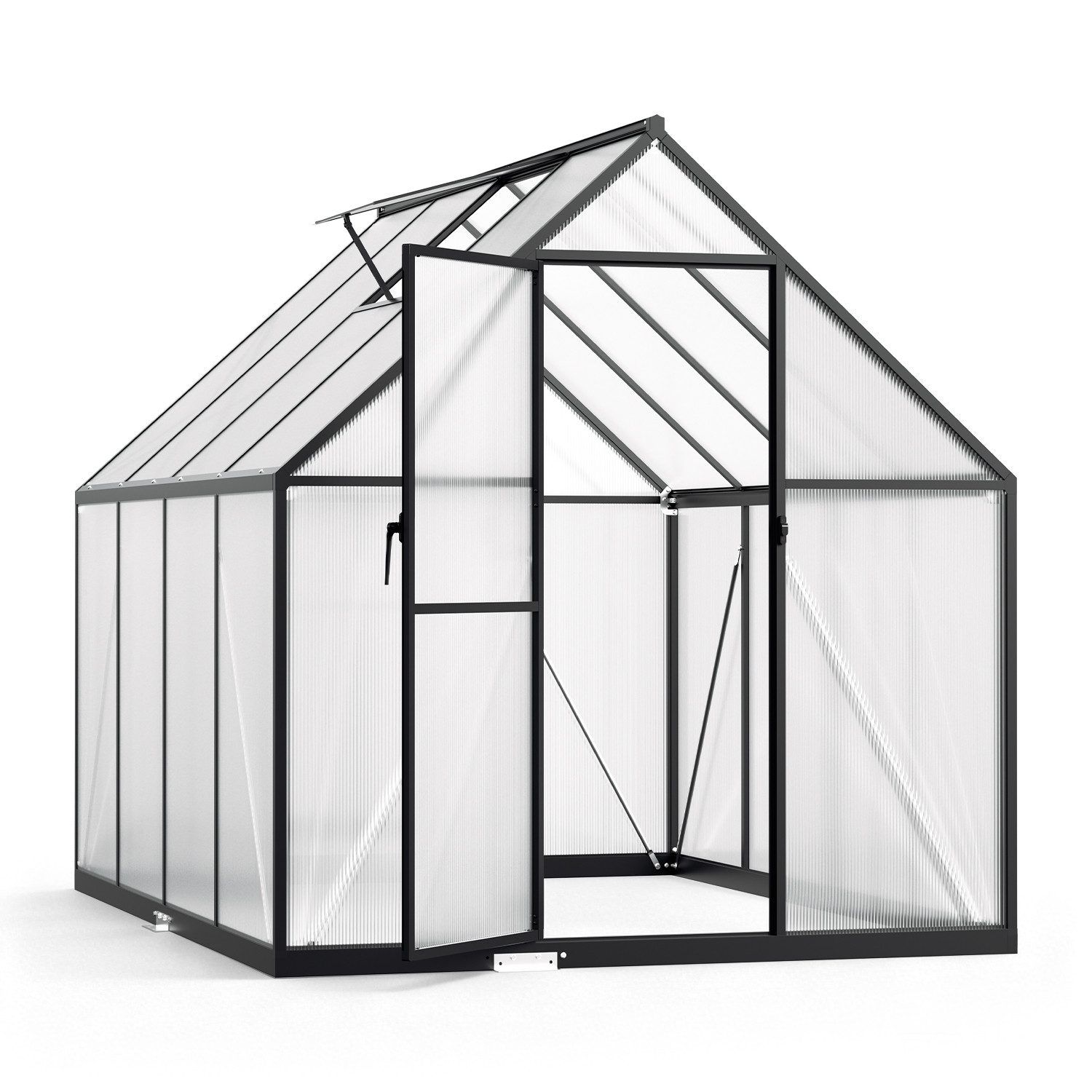 Clanmacy Gewächshaus Aluminium-Gewächshaus 224 × 170 × 195 cm, Schwarz