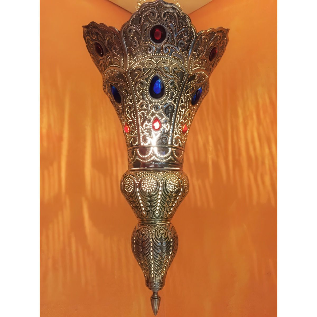 Marrakesch Orient & Mediterran Interior Pendelleuchte Hängeleuchte Baysan Silber 45cm, Orientalische Lampe aus Messing, Handarbeit