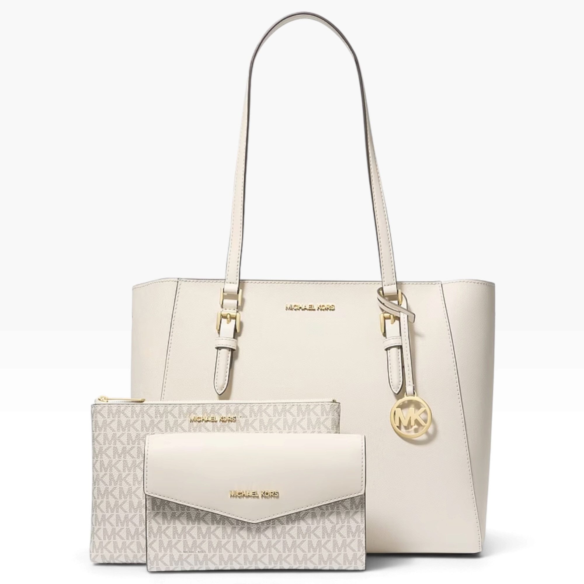 MICHAEL KORS Handtasche Michael Kors Shopper Charlotte Large 3-in-1 Saffianleder Creme, 3-in-1-Set mit zwei herausnehmbaren Umhängetaschen