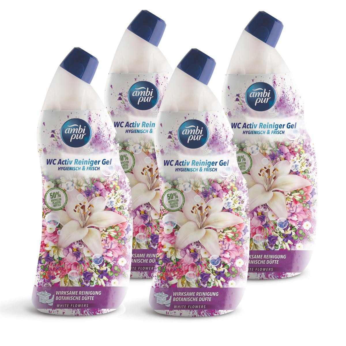 ambi pur Ambi Pur WC Aktiv Reiniger Gel White Flowers 750ml (4er Pack) WC-Reiniger