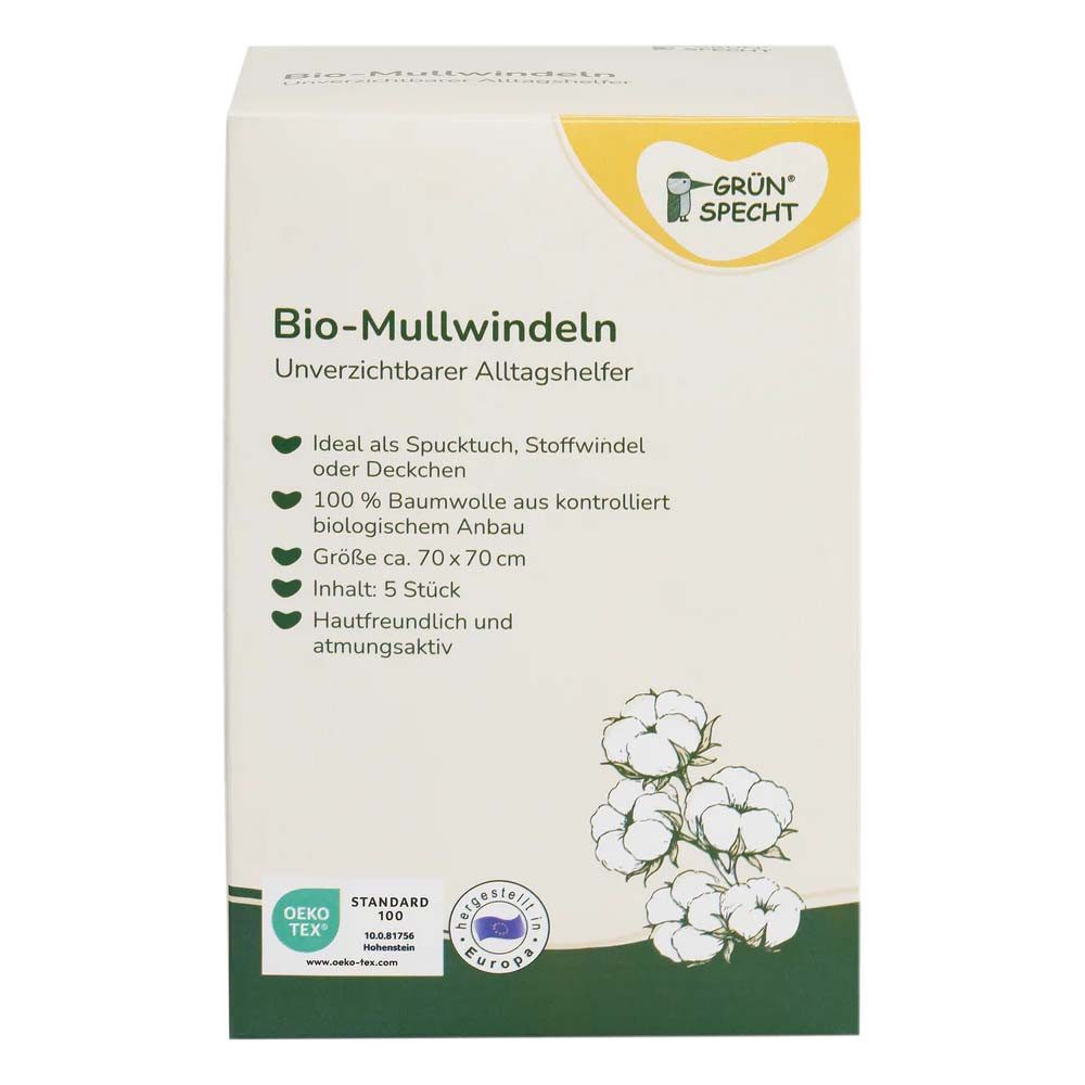 GRÜNSPECHT Stoffwindeln 5 Mullwindeln 70x70cm - weiß
