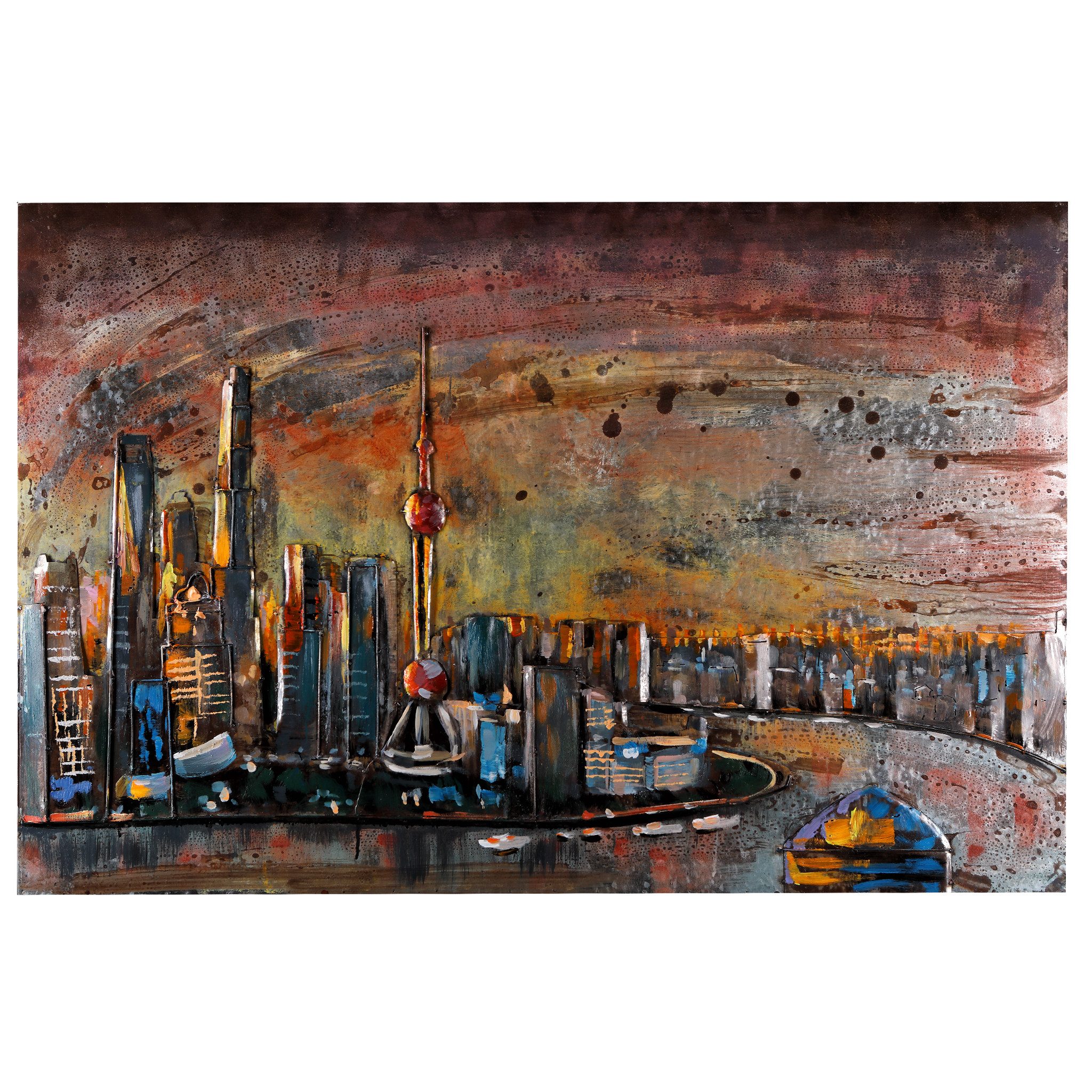 Home4Living Metallbild Wandbild Relief Unikat Motiv "Dubai Skyline" handgefertigt, Dubai Skyline, 3D-Effekt
