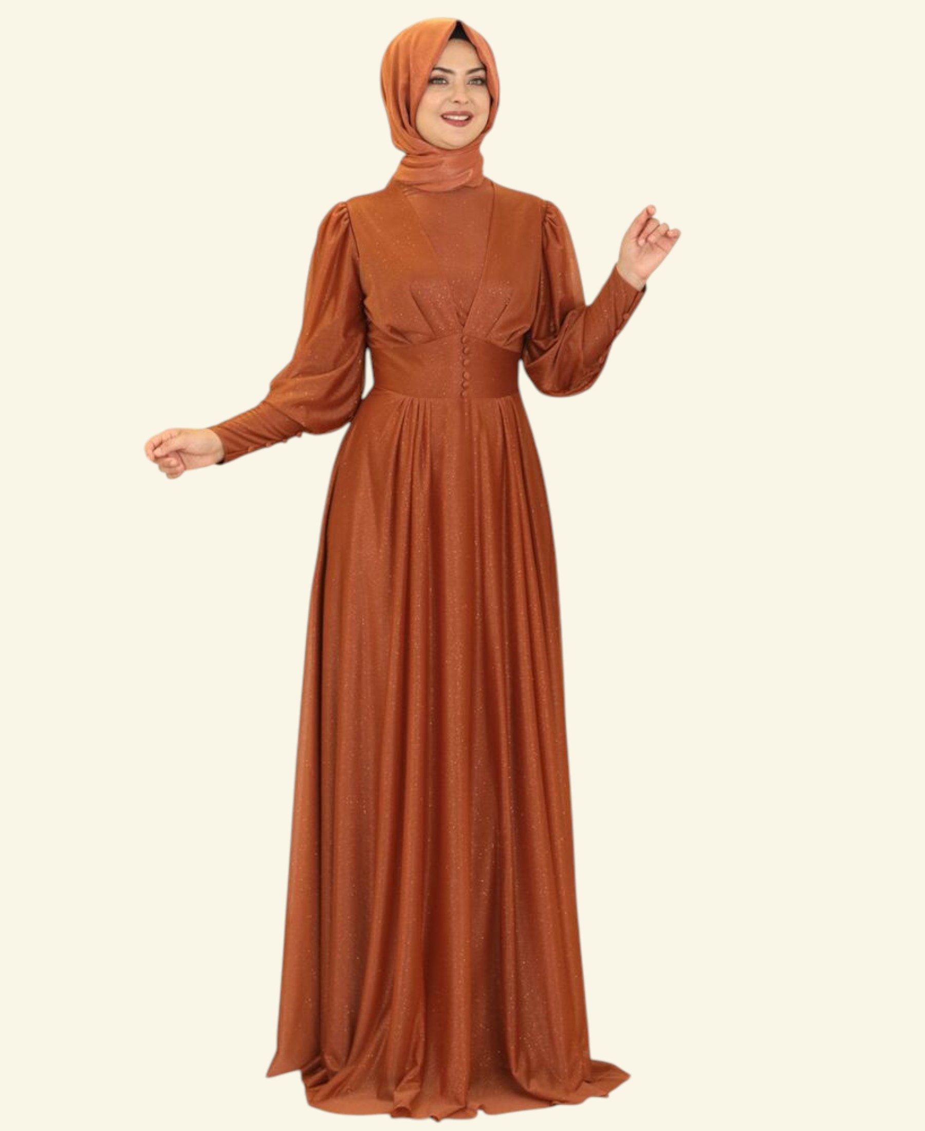 fashionshowcase Abendkleid Elegantes Glitzerndes Tüllkleid - Hijab Kleid Modest Fashion Schimmernder Stoff