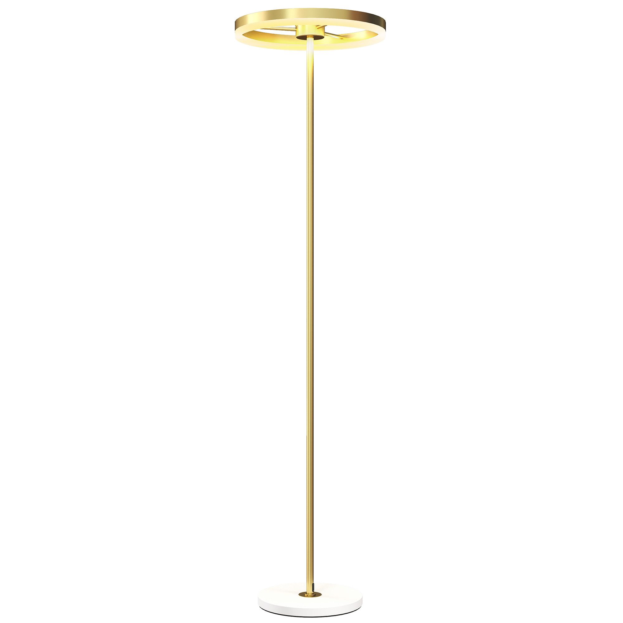 HOMCOM Stehlampe dimmbare Bodenlampe mit 3 Helligkeitsstufen, Fußschalter, LED, Wohnzimmer, Schlafzimmer, Gold