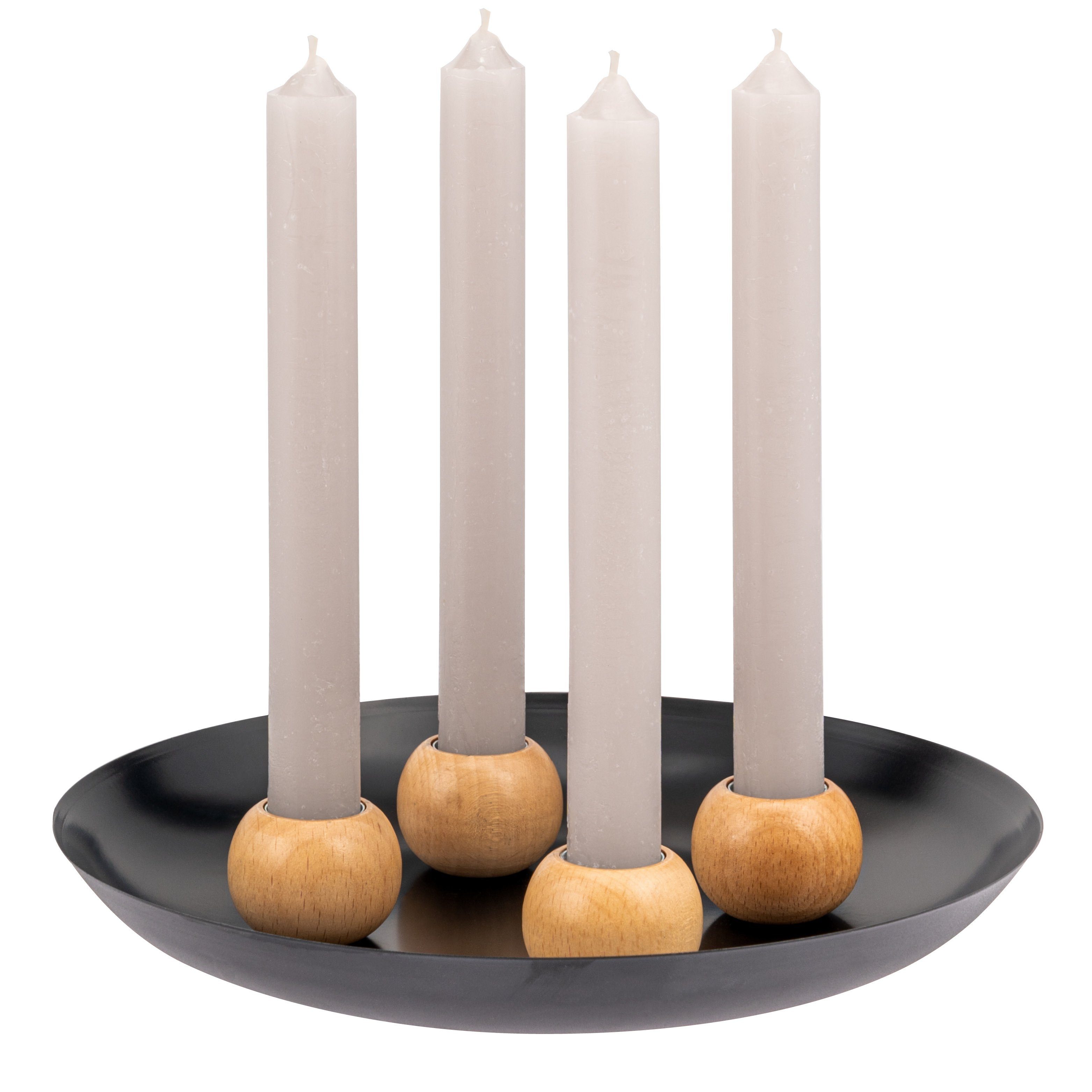 bremermann Kerzenhalter Tablett, 4 magnetischer Kerzenhalter, Kerzenständer, schwarz