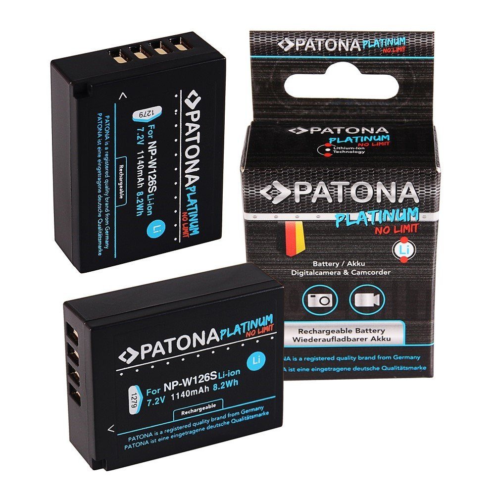 Patona 2x Platinum Akku für Fuji X-T3 Kamera-Akku Ersatzakku Kameraakku 1140 mAh (7,2 V, 2 St), VPB-XT3 NP-W126S HS33 EXR Fujifilm Finepix Pro 1 HS30 VPB-XT2