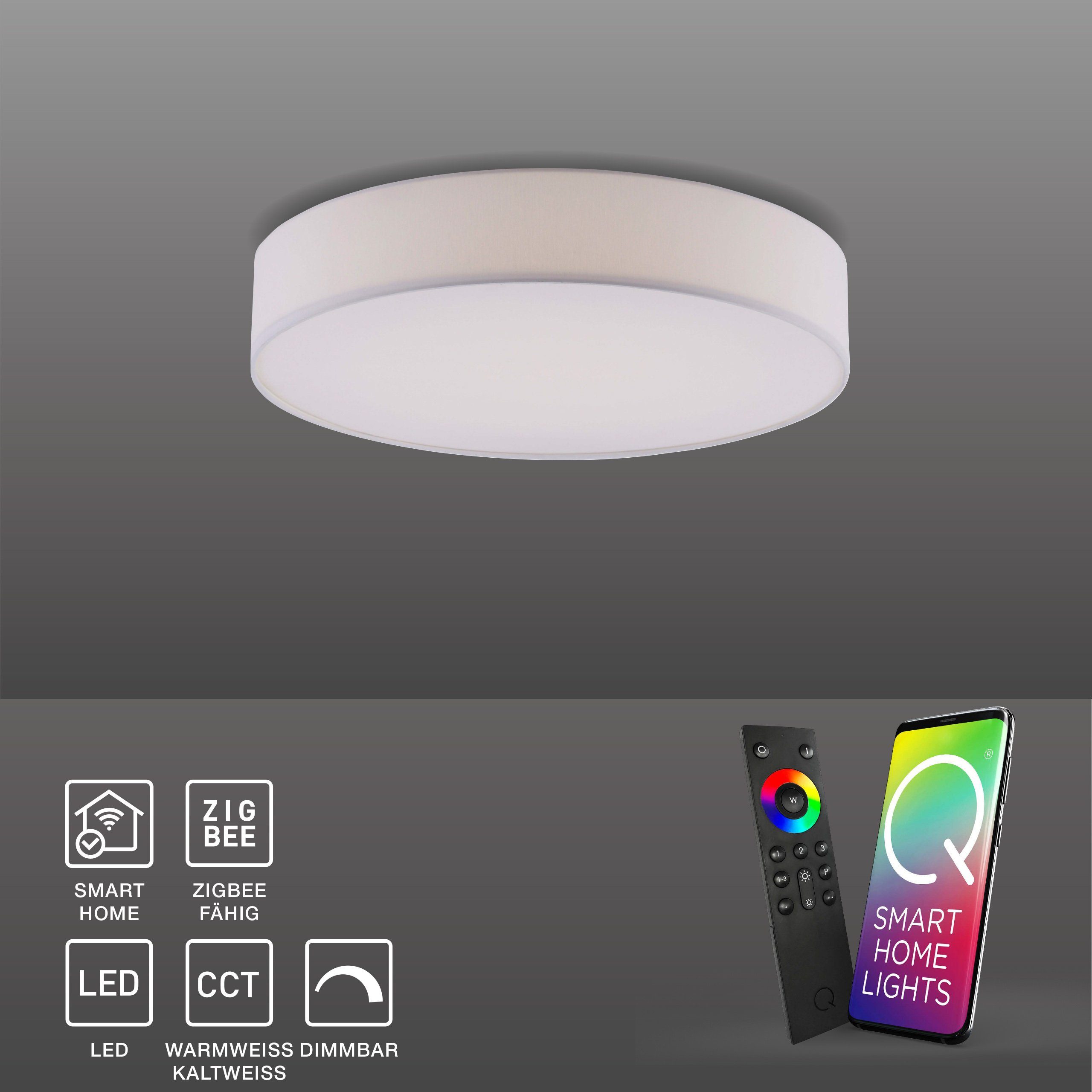 Paul Neuhaus Smarte LED-Leuchte LED Deckenleuchte Q - KIARA Smart Home, Smart Home, CCT-Farbtemperaturwechsel, Dimmfunktion, Memoryfunktion, mit Leuchtmittel, Stoffschirm Textilschirm grau D=58cm, Alexa App weiß