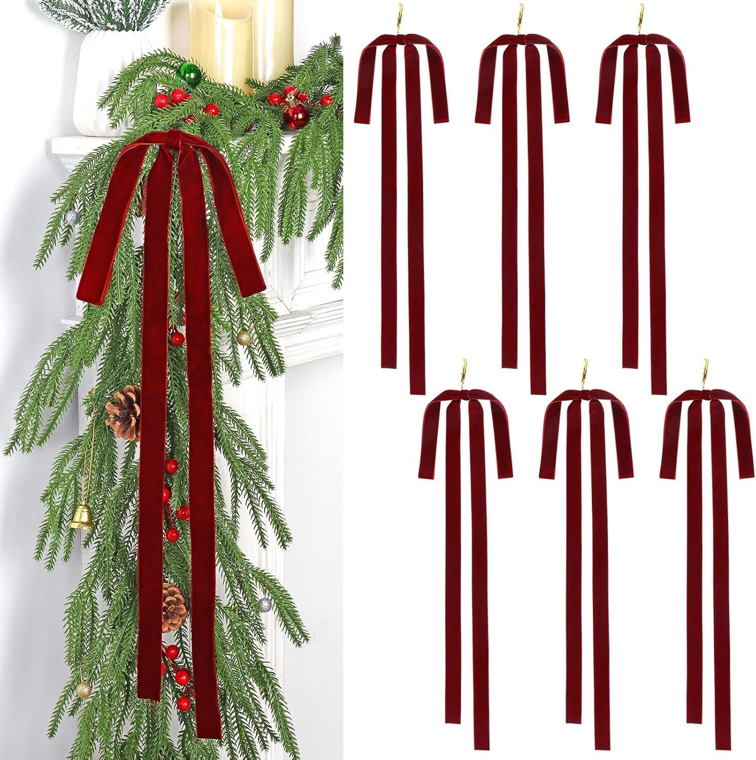 Coonoor Christbaumschmuck 6 Stück Schwarz Schleife Weihnachten Samtschleife