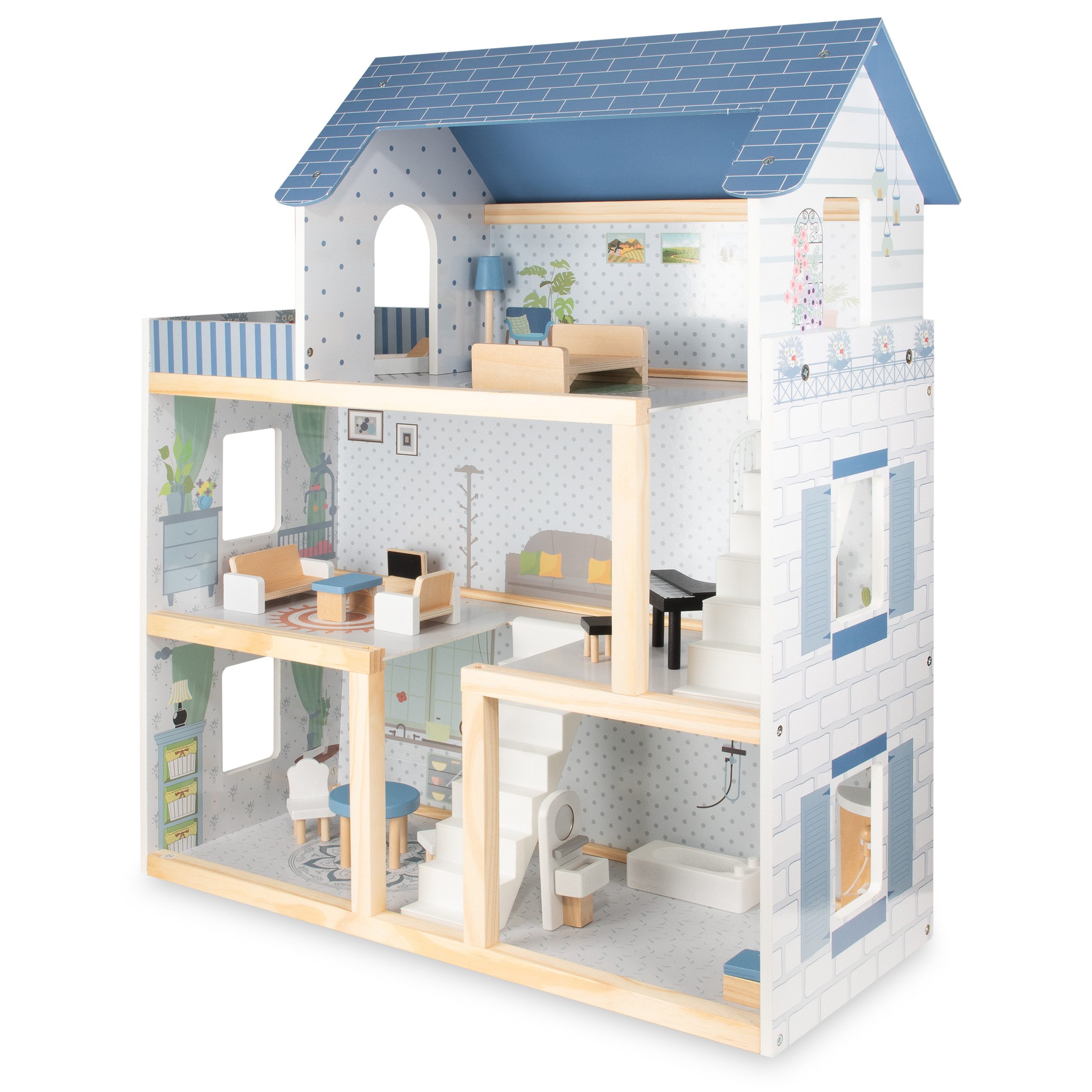 COIL Puppenhaus Holzpuppenhaus, Spielzeugset mit Möbeln und Zubehör, Großes günstig online kaufen